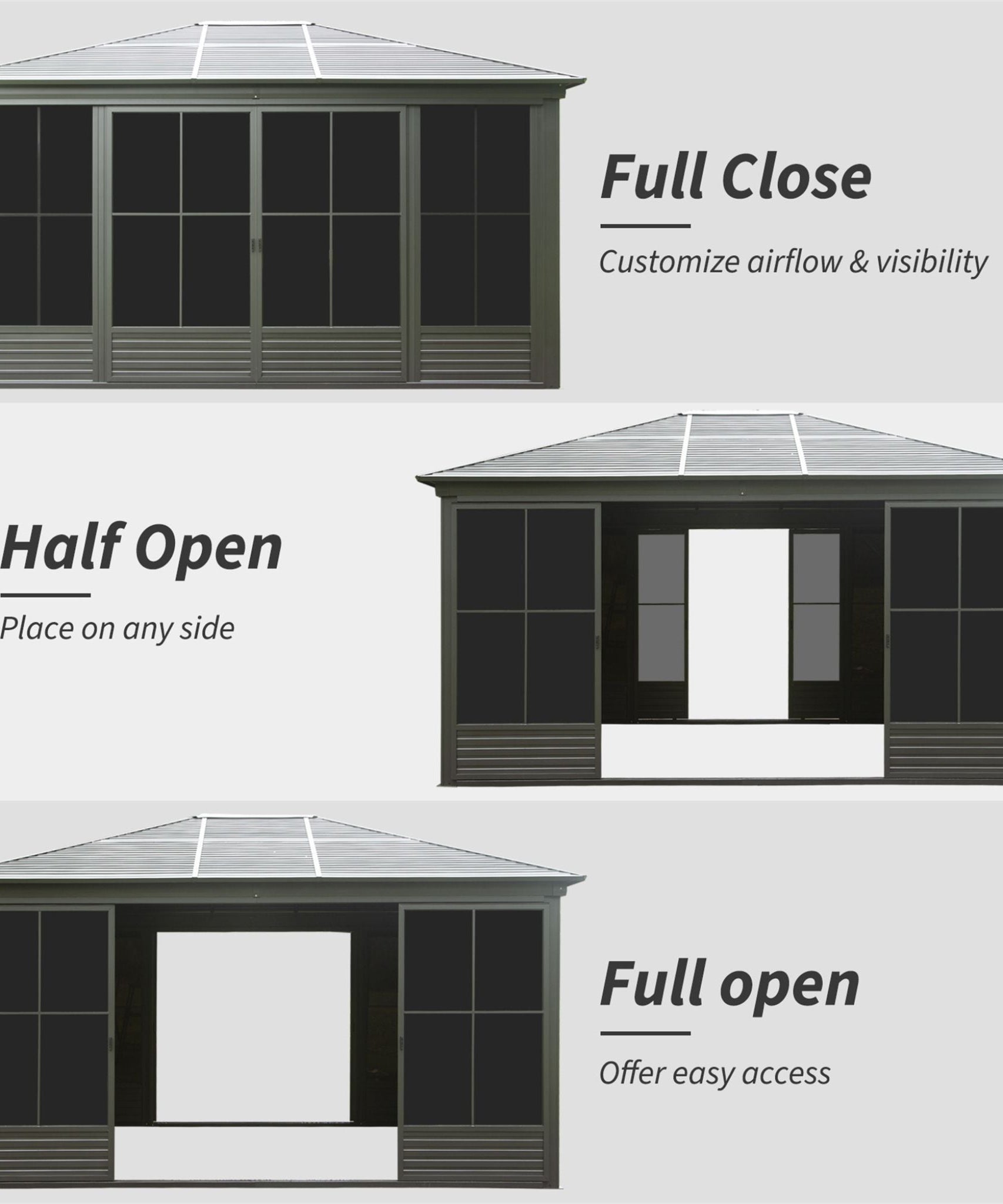 [12X14FT] Alora Serenity Premium All-Weather Outdoor Aluminum Sunroom With Galvanized Steel Hardtop Sloping Roof, Lockable Doors, And Moveable PC Screens (SAK76831)