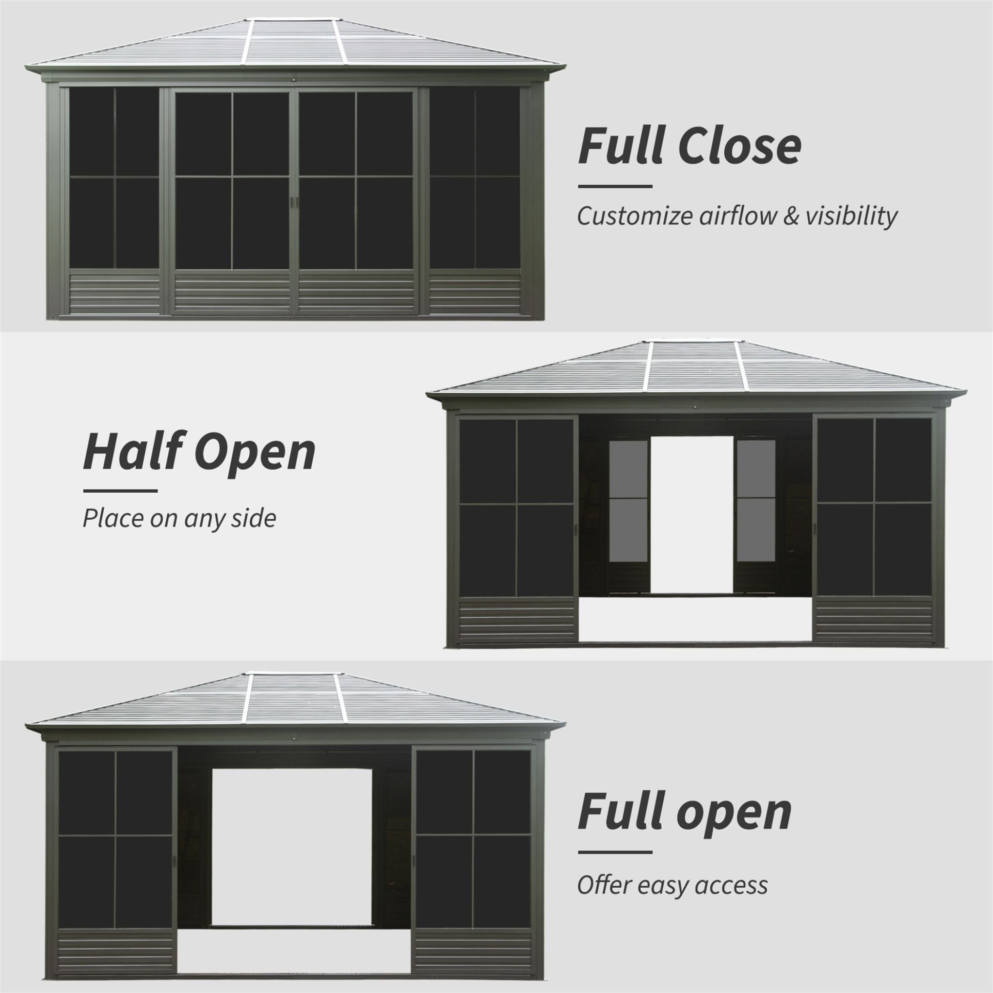 [12X14FT] Alora Serenity Premium All-Weather Outdoor Aluminum Sunroom With Galvanized Steel Hardtop Sloping Roof, Lockable Doors, And Moveable PC Screens (SAK76831)