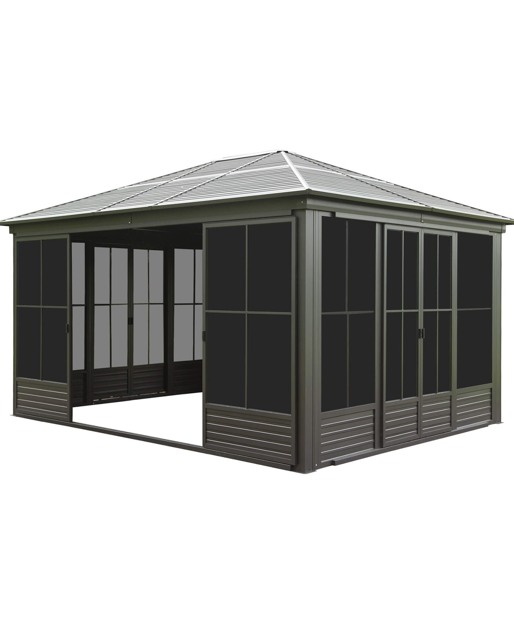 [12X14FT] Alora Serenity Premium All-Weather Outdoor Aluminum Sunroom With Galvanized Steel Hardtop Sloping Roof, Lockable Doors, And Moveable PC Screens (SAK76831)