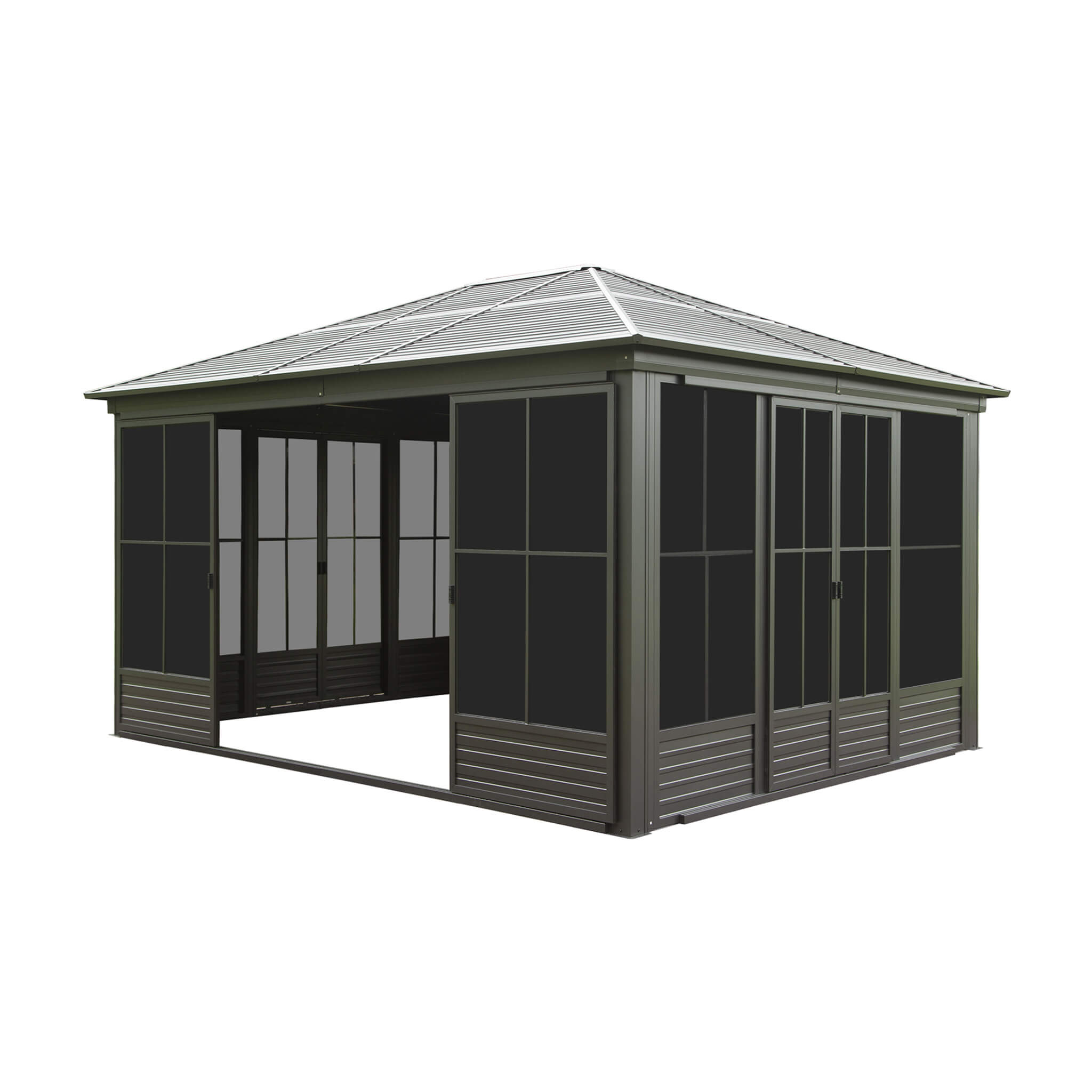 [12X14FT] Alora Serenity Premium All-Weather Outdoor Aluminum Sunroom With Galvanized Steel Hardtop Sloping Roof, Lockable Doors, And Moveable PC Screens (SAK76831)