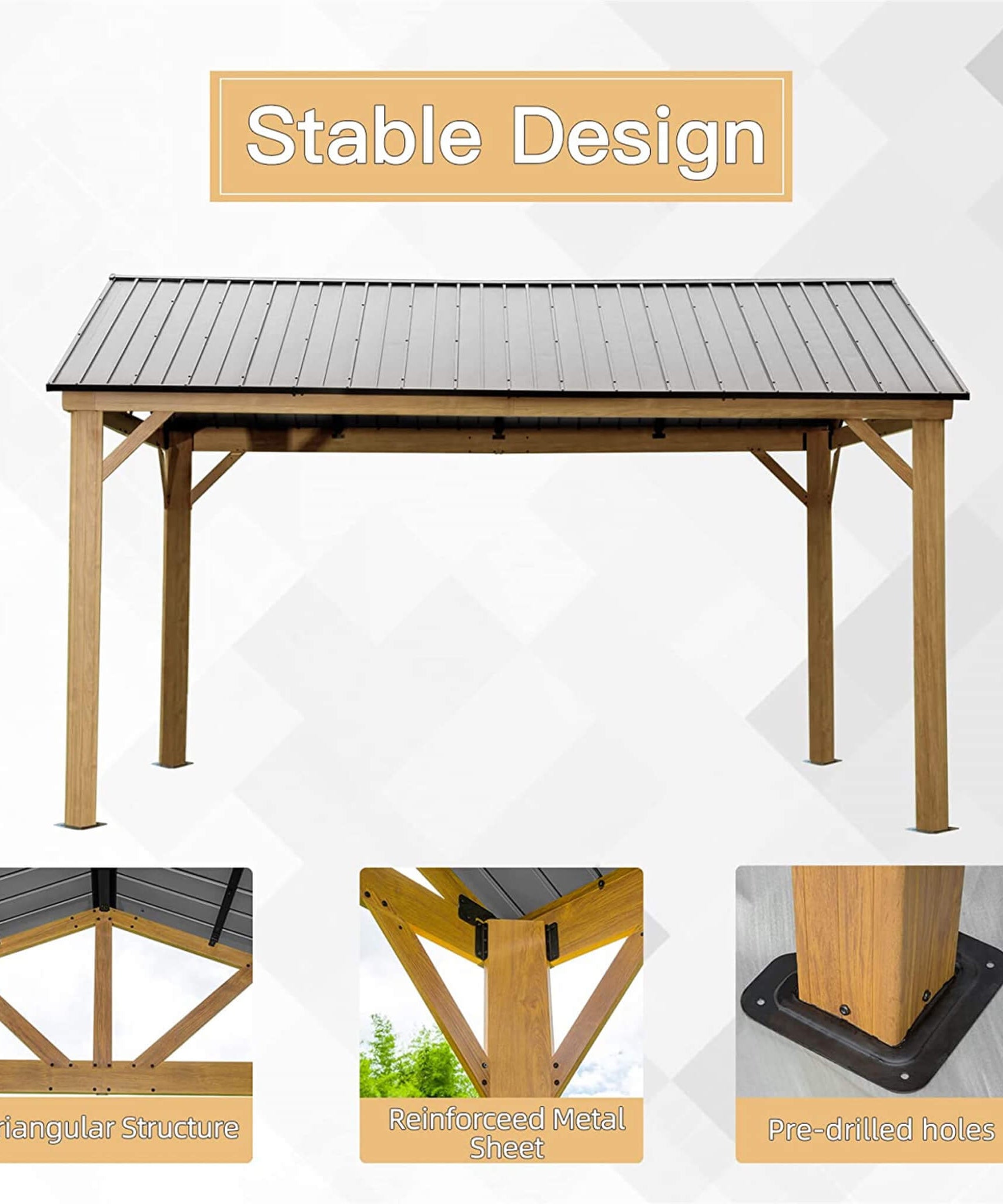 [12X14FT] Alora Hardtop All-Weather Outdoor Gazebo With Galvanized Steel Roof (SAK83261)