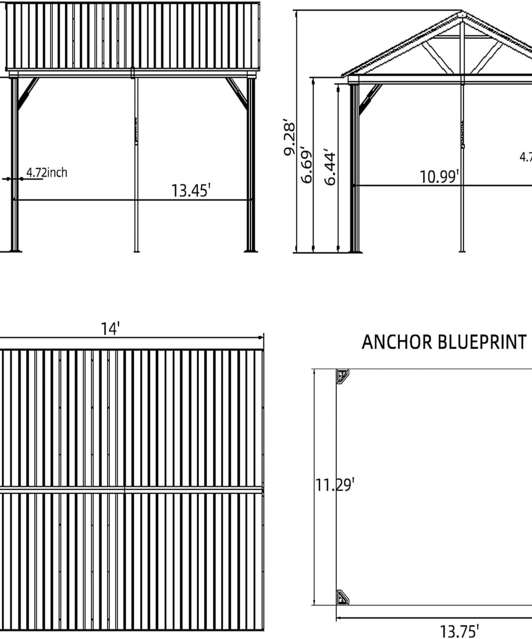 [12X14FT] Alora Hardtop All-Weather Outdoor Gazebo With Galvanized Steel Roof (SAK83261)