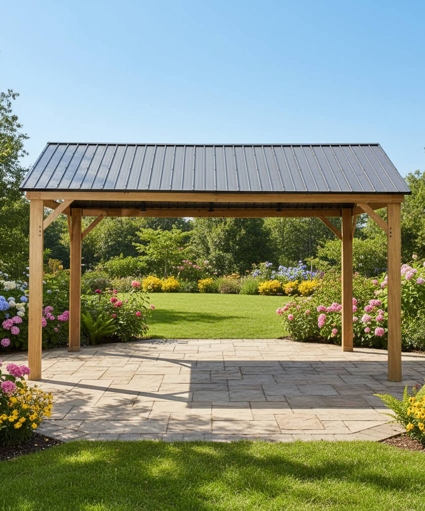 [12X14FT] Alora Hardtop All-Weather Outdoor Gazebo With Galvanized Steel Roof (SAK83261)