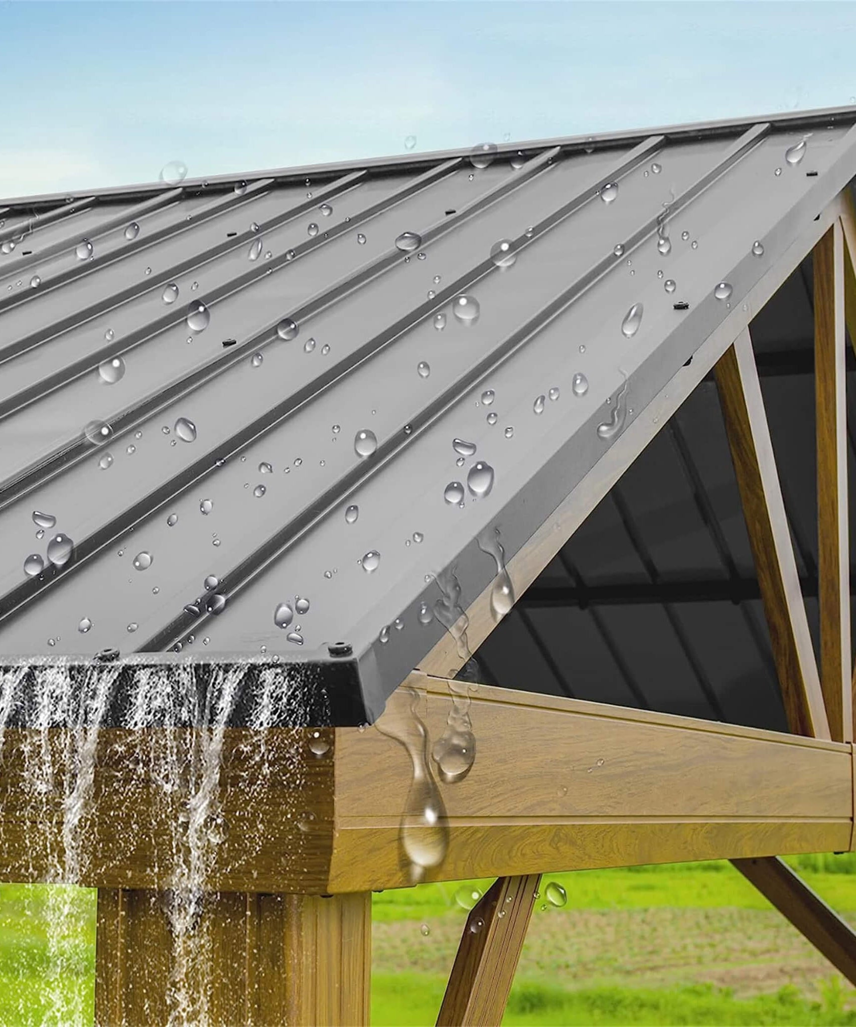 [12X14FT] Alora Hardtop All-Weather Outdoor Gazebo With Galvanized Steel Roof (SAK83261)