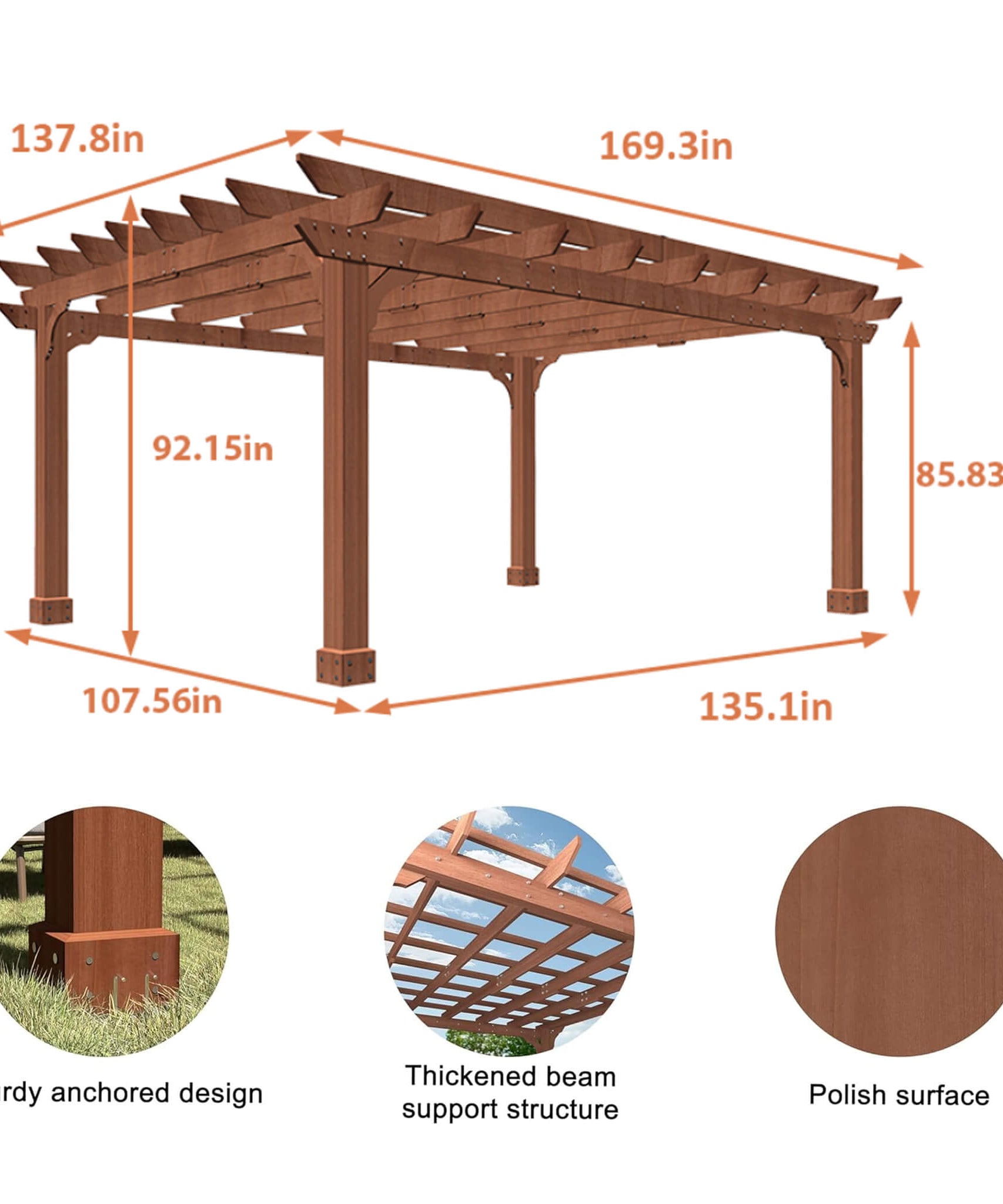 Alora Outdoor Cedar Wood Patio Pergola With Slatted Trellis Roof (SAK92150)