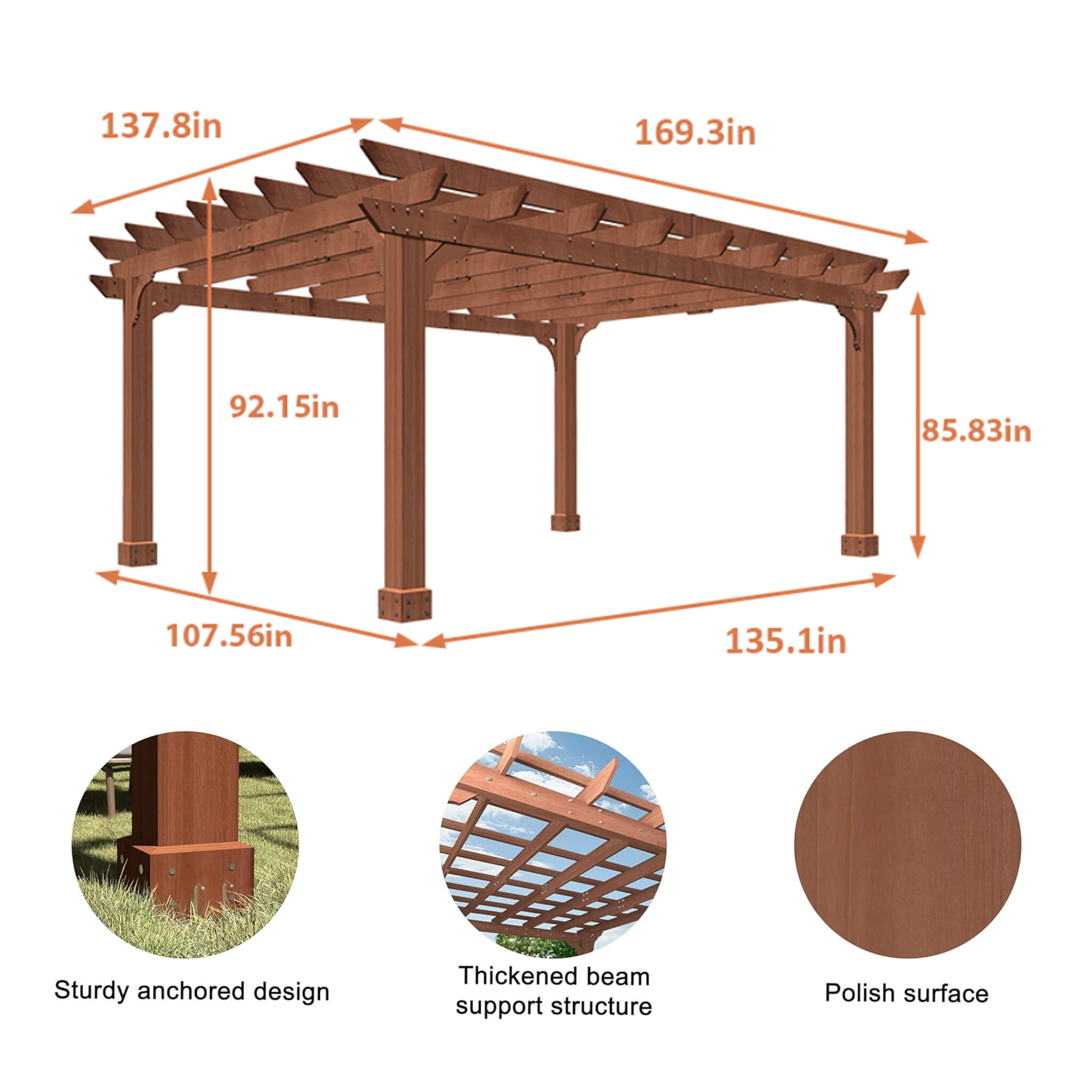 Alora Outdoor Cedar Wood Patio Pergola With Slatted Trellis Roof (SAK92150)