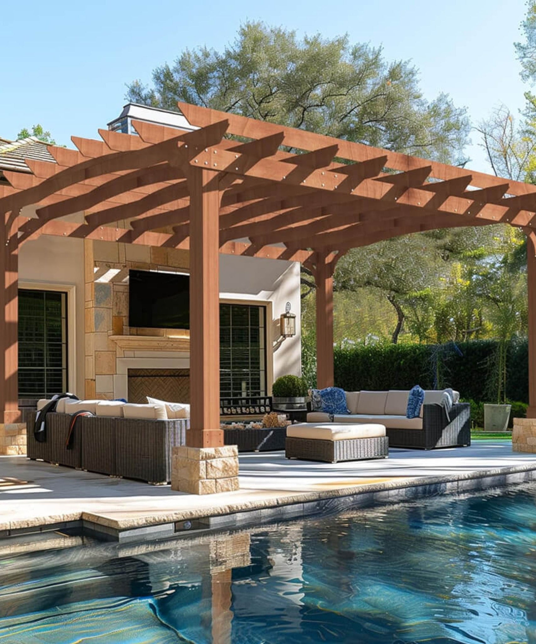 [12X14FT] Alora Luxury Outdoor All-Season Backyard Cedar Wood Gazebo Pergola With Arched Roof And Stakes For Patios (SAK68194)
