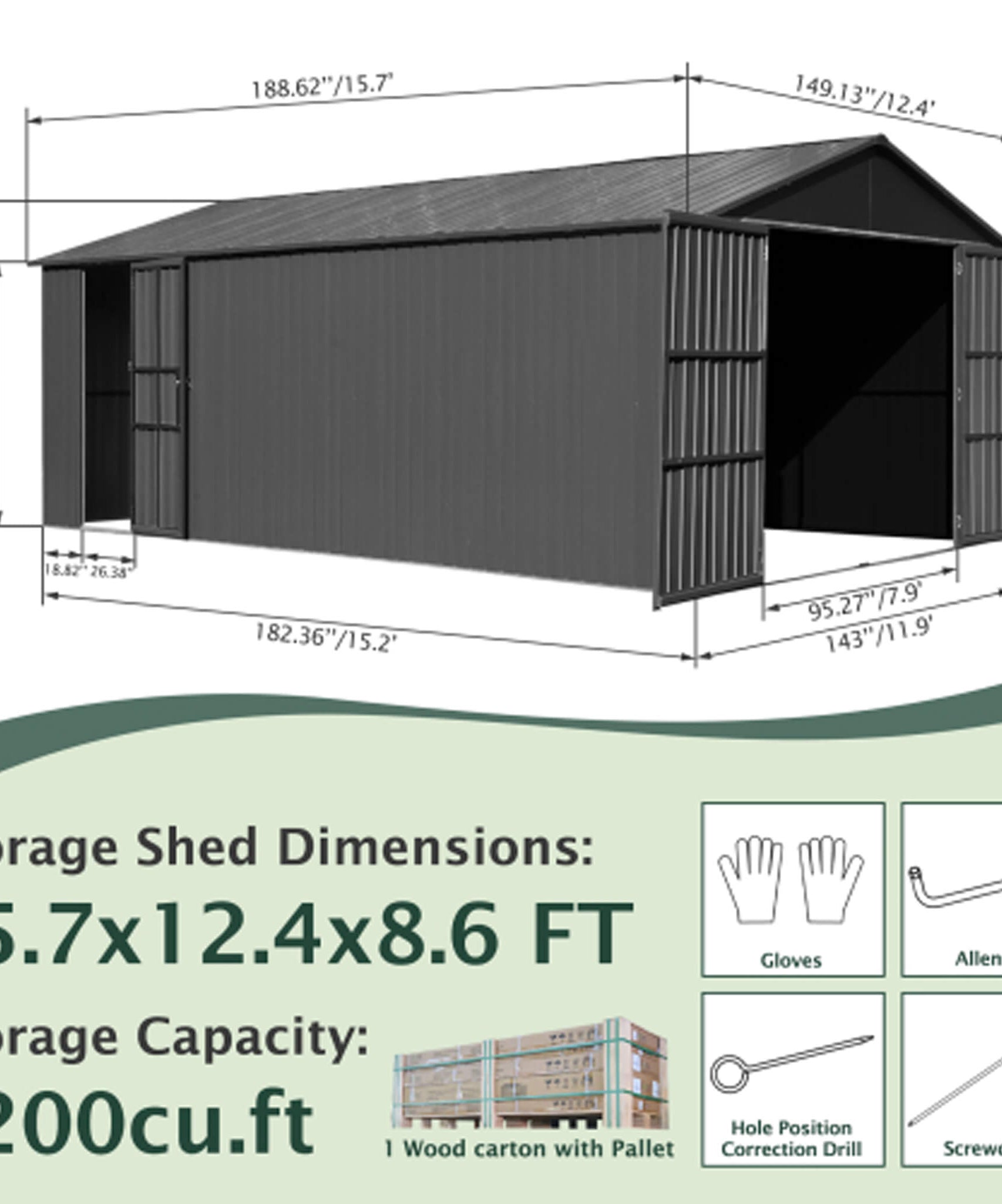 Extra-Large Outdoor Heavy-Duty Metal Garage Shed With Lockable Doors [No Floor] (SAK14093)