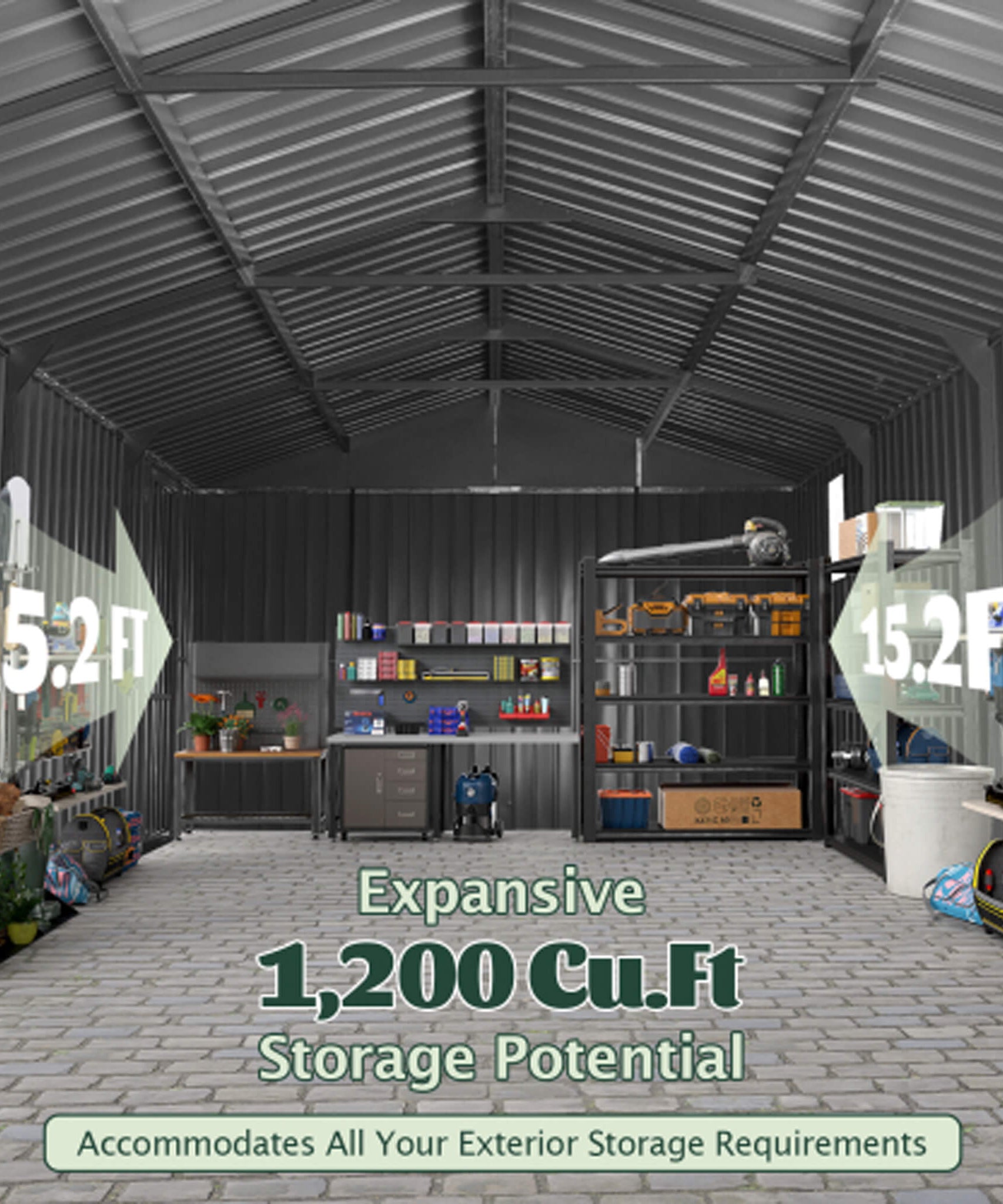 Extra-Large Outdoor Heavy-Duty Metal Garage Shed With Lockable Doors [No Floor] (SAK14093)