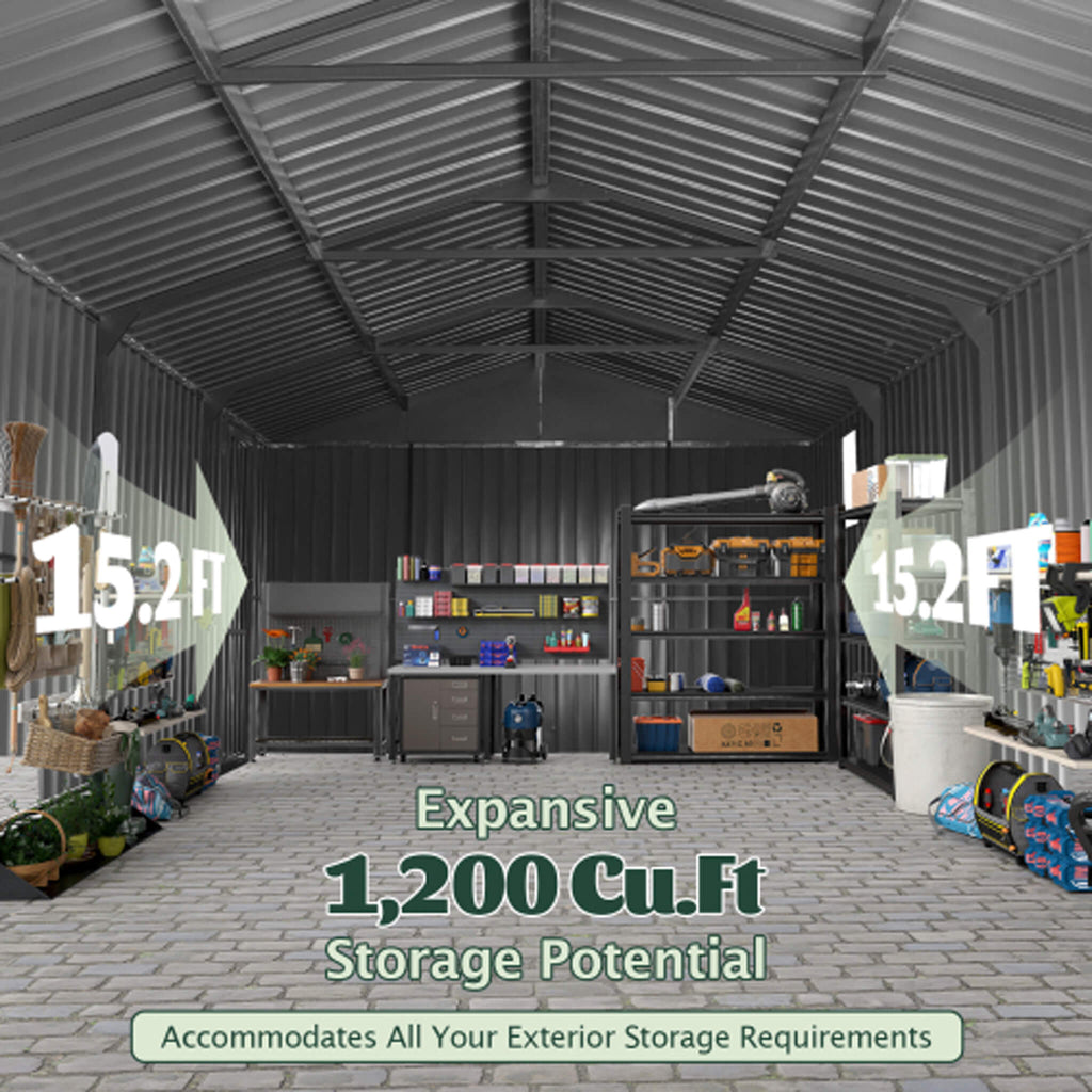 Extra-Large Outdoor Heavy-Duty Metal Garage Shed With Lockable Doors [No Floor] (SAK14093)
