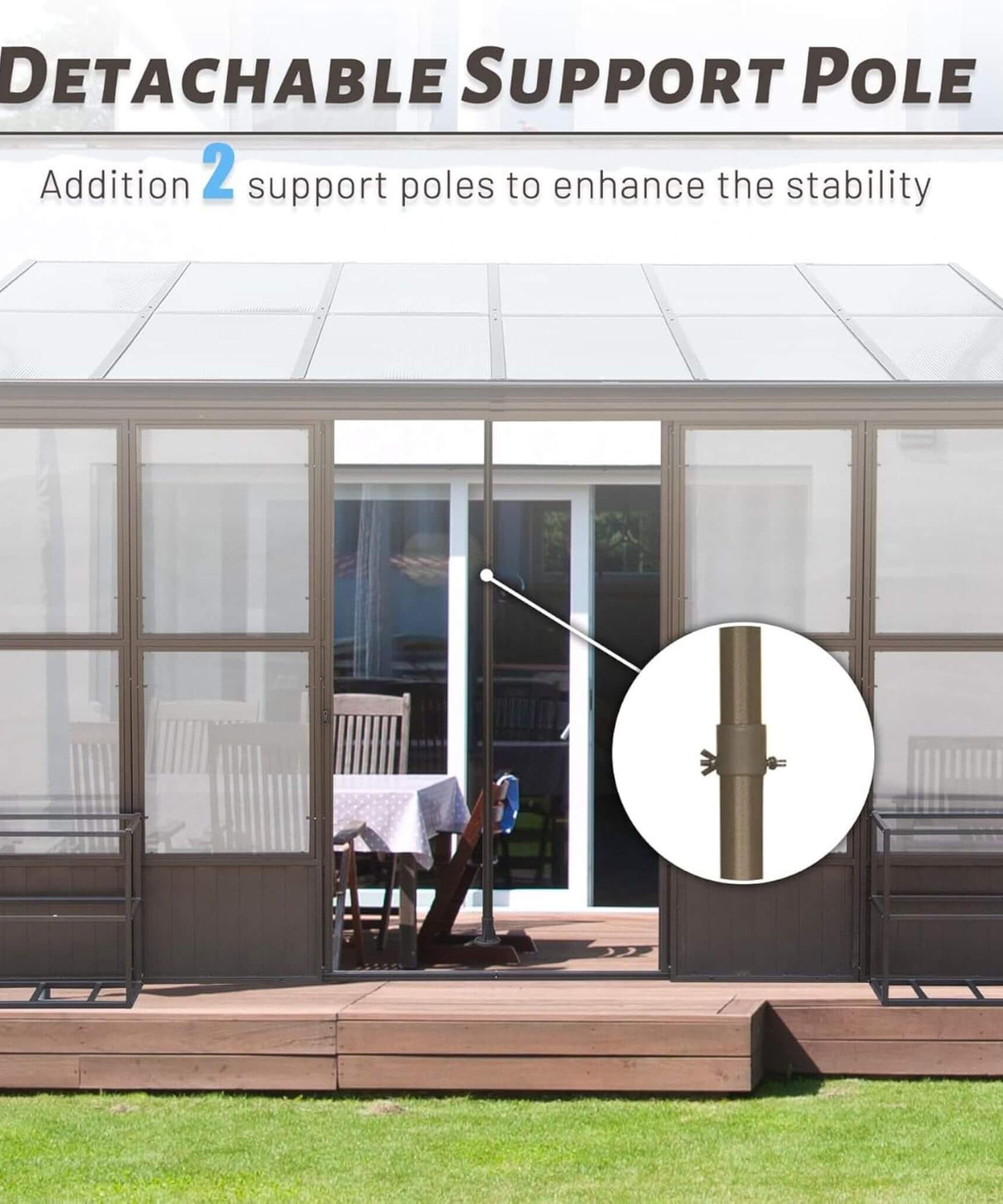 [12x16FT] Alora Pavilion Extra-Large All-Season Outdoor Wall-Mounted Sunroom Solarium With Detachable Polycarbonate Windows And Lockable Sliding Doors (SAK97835)