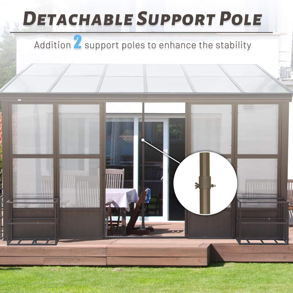 [12x16FT] Alora Pavilion Extra-Large All-Season Outdoor Wall-Mounted Sunroom Solarium With Detachable Polycarbonate Windows And Lockable Sliding Doors (SAK97835)