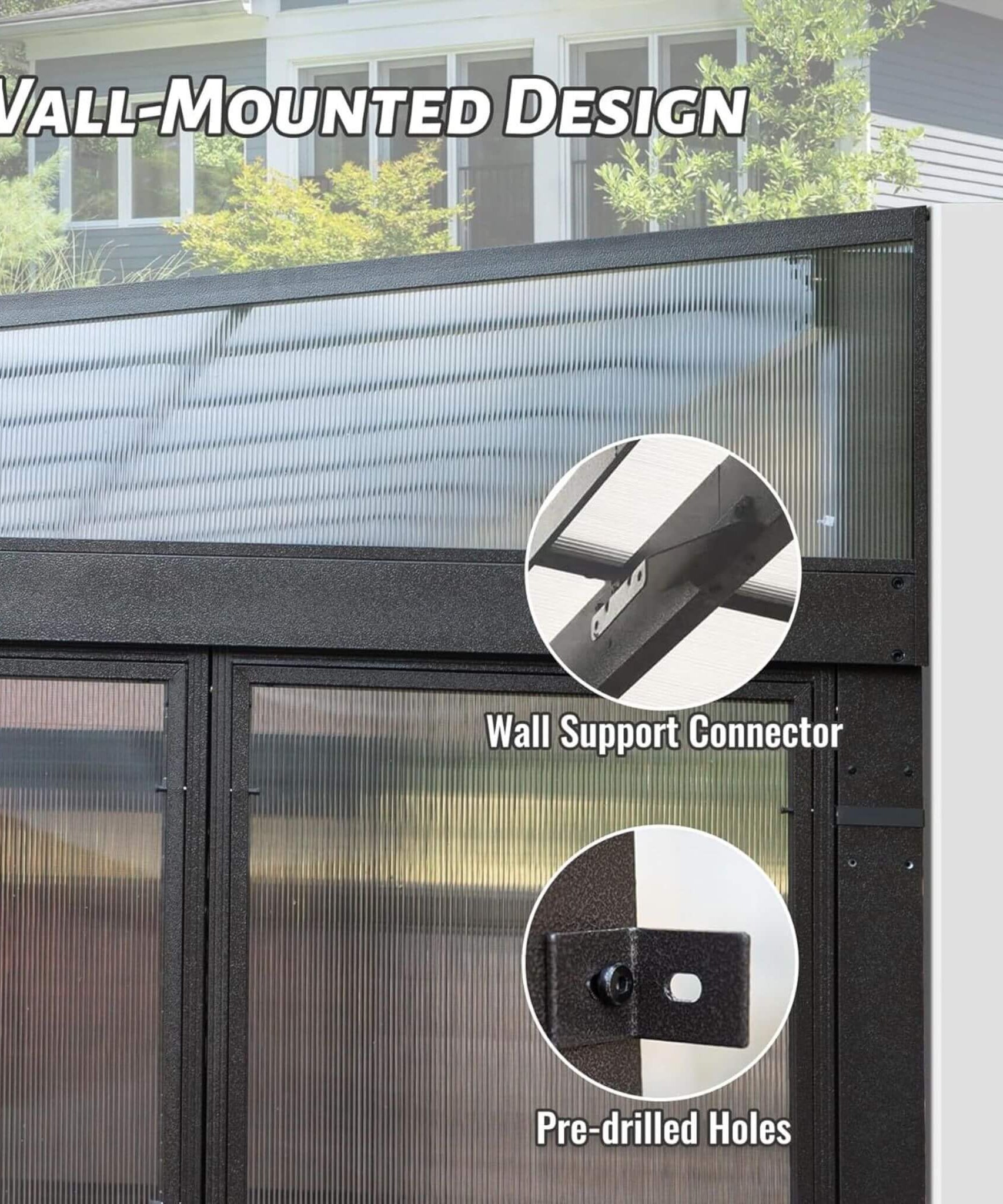 [12x16FT] Alora Pavilion Extra-Large All-Season Outdoor Wall-Mounted Sunroom Solarium With Detachable Polycarbonate Windows And Lockable Sliding Doors (SAK97835)