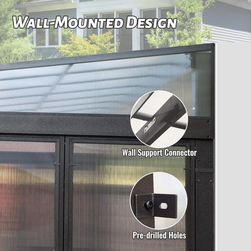 [12x16FT] Alora Pavilion Extra-Large All-Season Outdoor Wall-Mounted Sunroom Solarium With Detachable Polycarbonate Windows And Lockable Sliding Doors (SAK97835)