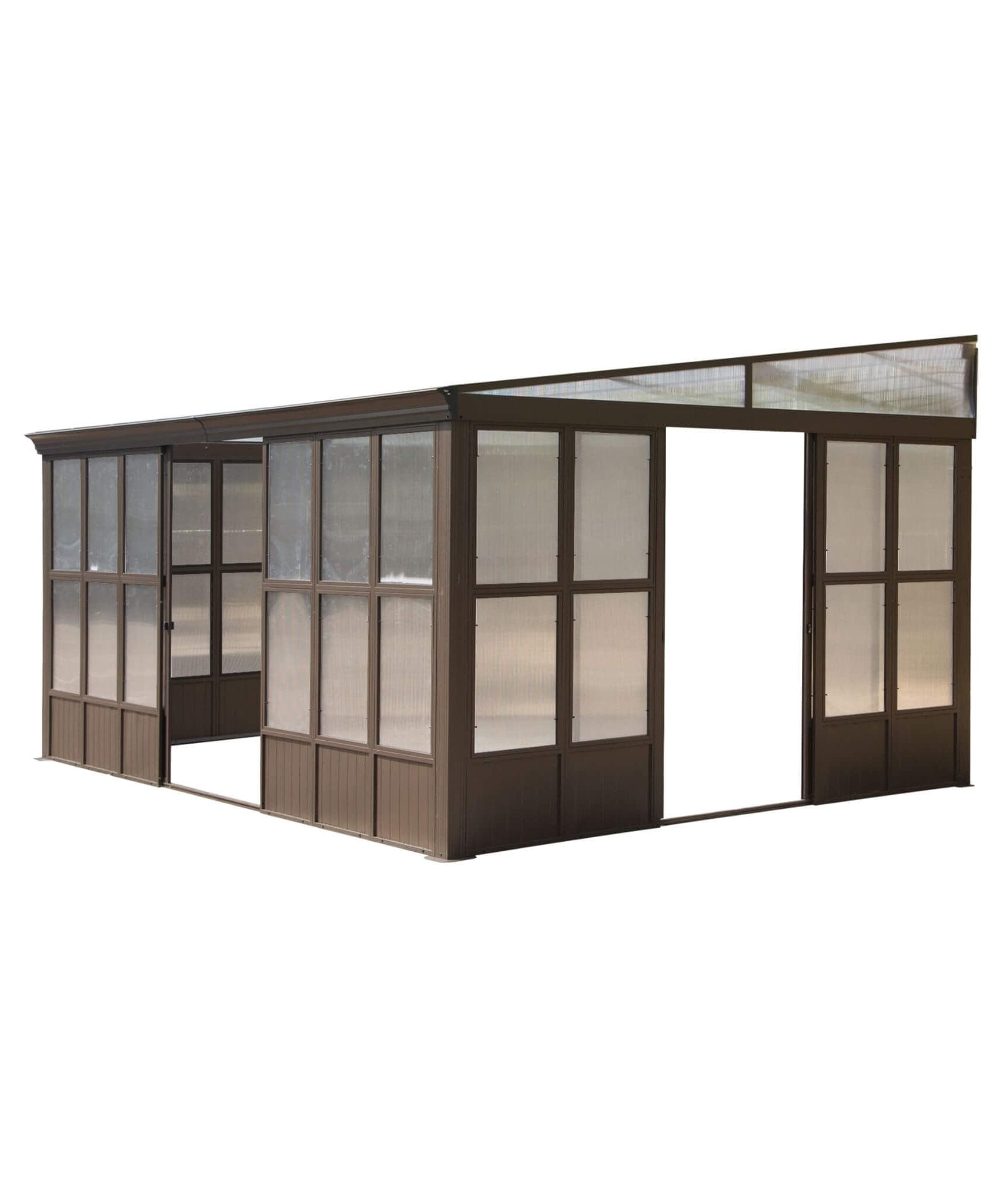[12x16FT] Alora Pavilion Extra-Large All-Season Outdoor Wall-Mounted Sunroom Solarium With Detachable Polycarbonate Windows And Lockable Sliding Doors (SAK97835)
