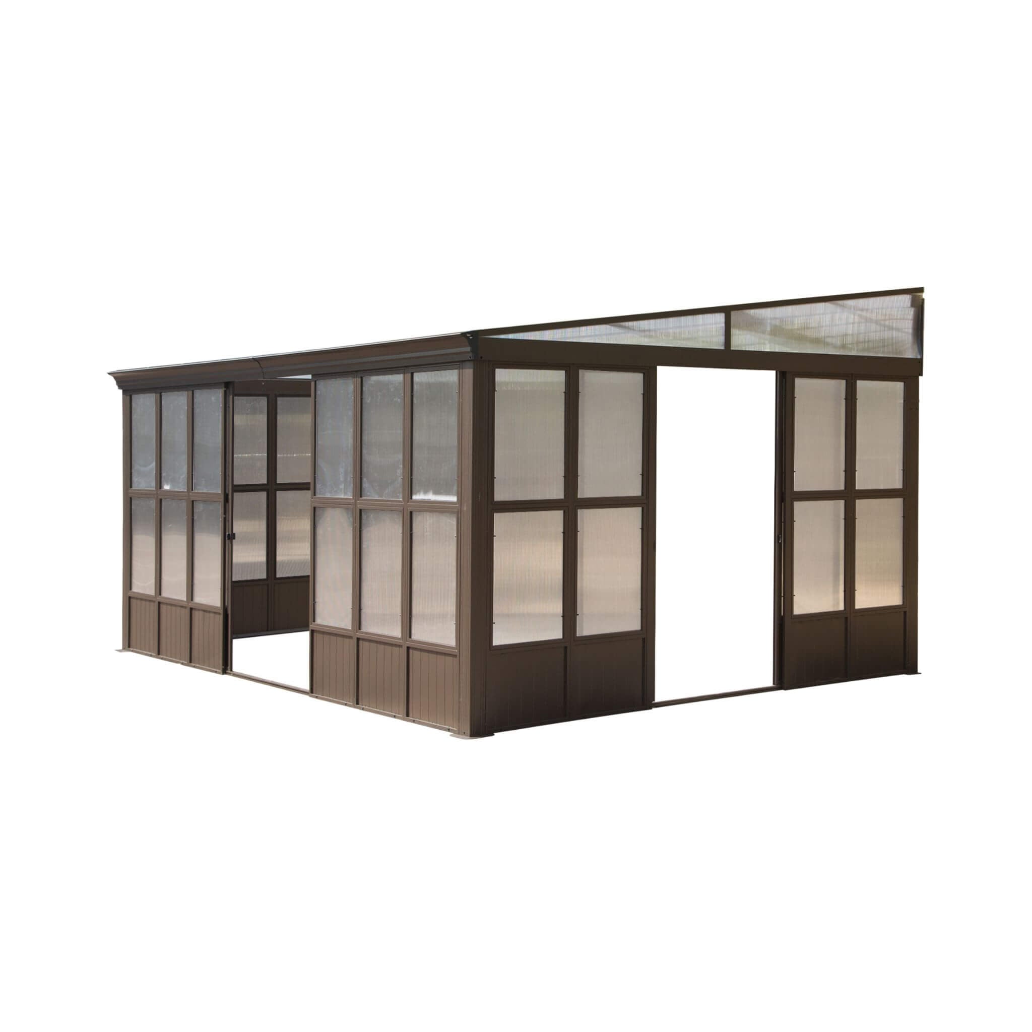 [12x16FT] Alora Pavilion Extra-Large All-Season Outdoor Wall-Mounted Sunroom Solarium With Detachable Polycarbonate Windows And Lockable Sliding Doors (SAK97835)