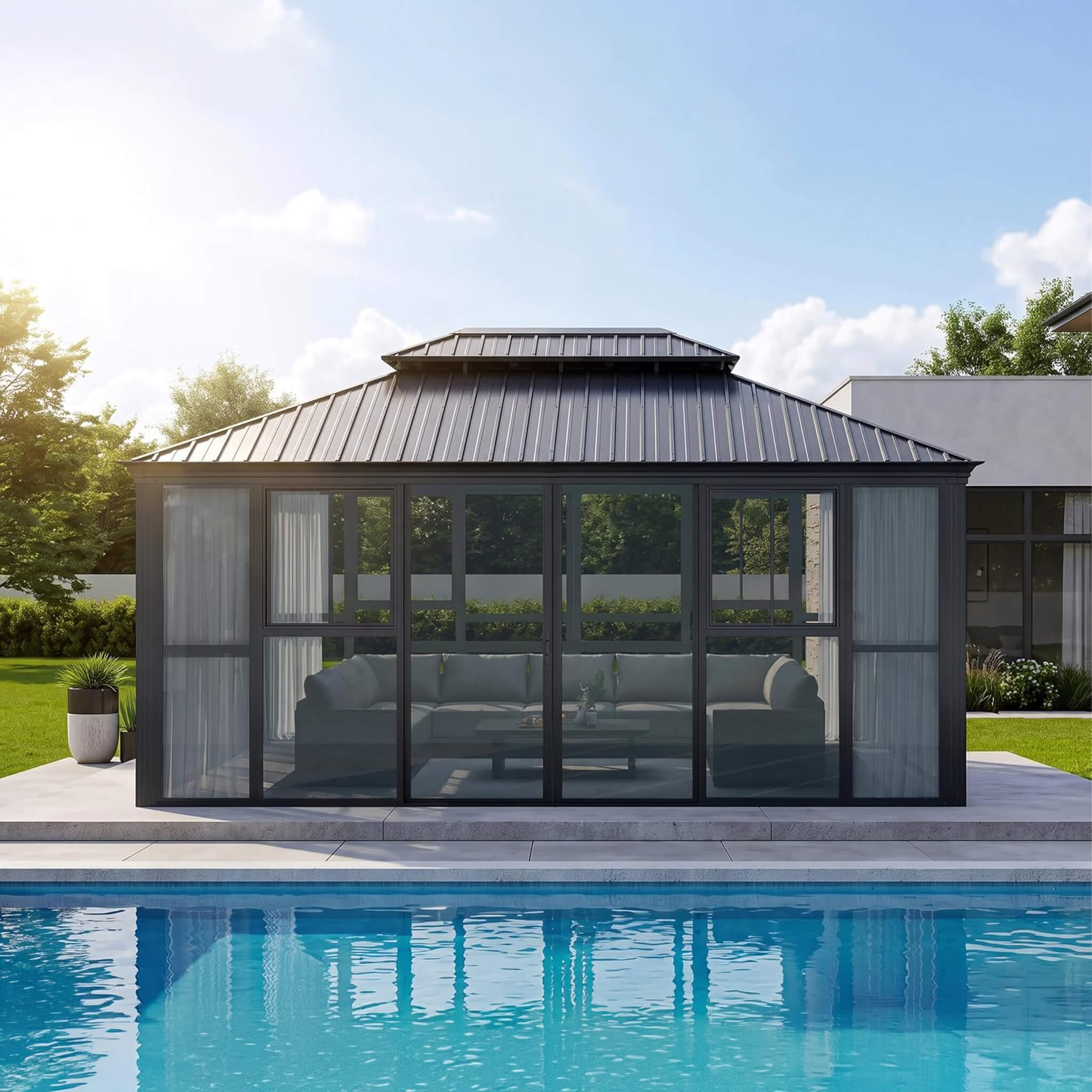 [12X16FT] Vue Extra-Large Luxury Panoramic Solarium With Windows And Sliding Doors (SAK71853)