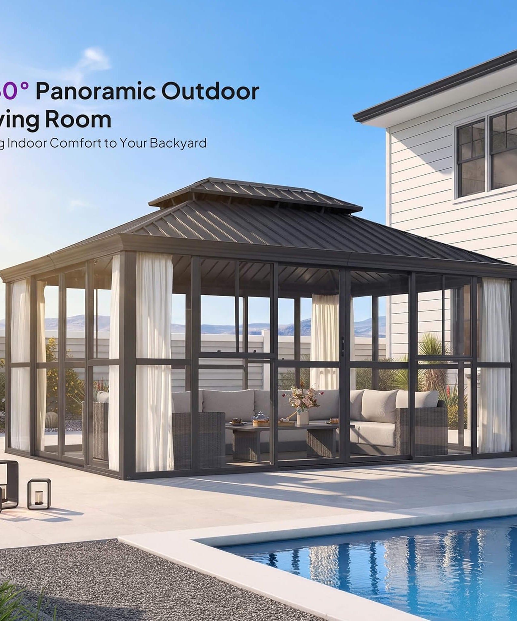 [12X16FT] Vue Extra-Large Luxury Panoramic Solarium With Windows And Sliding Doors (SAK71853)