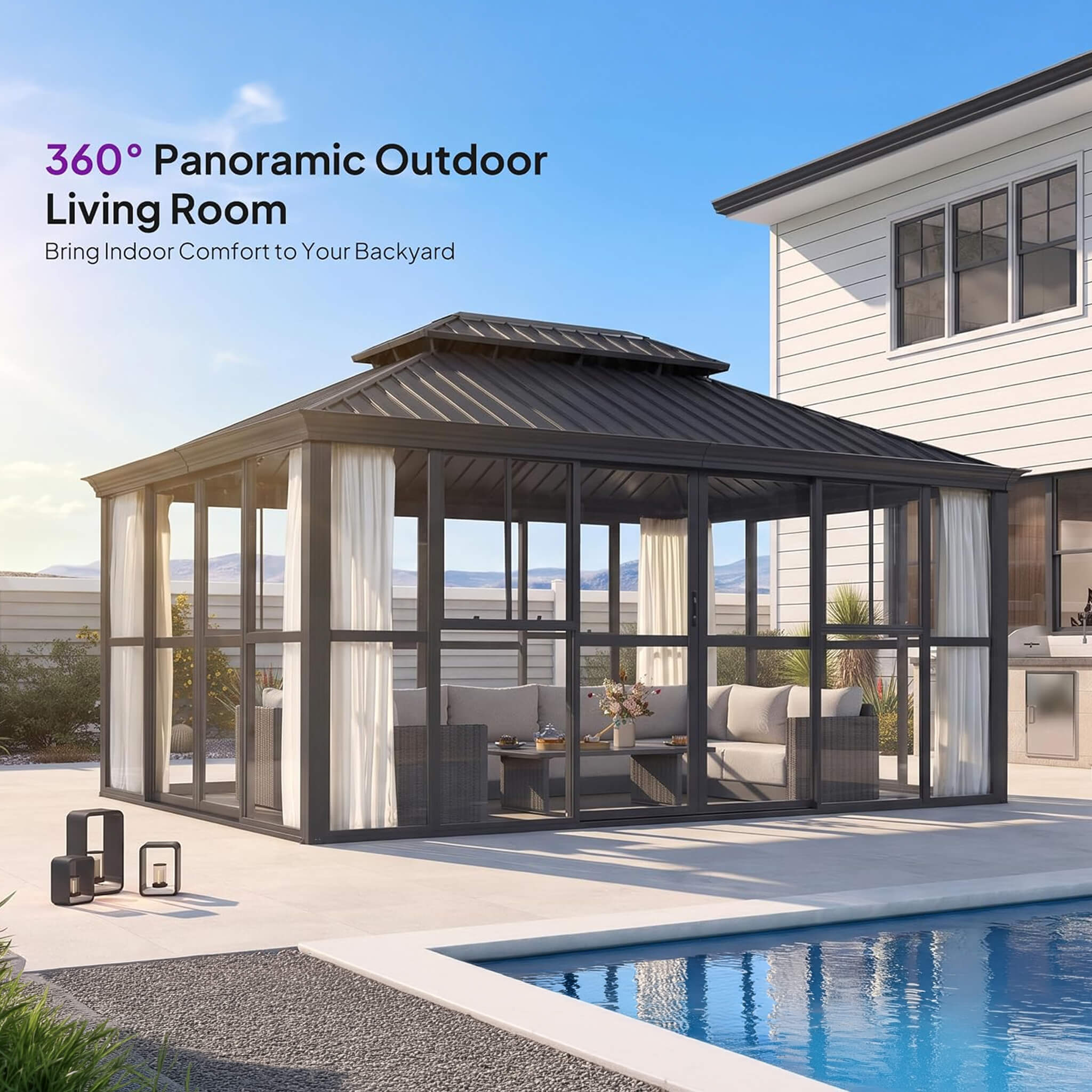 [12X16FT] Vue Extra-Large Luxury Panoramic Solarium With Windows And Sliding Doors (SAK71853)