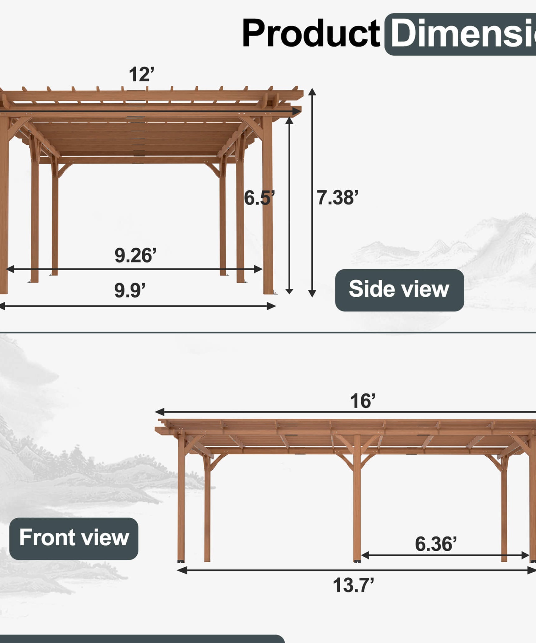 [12X16FT] Alora Extra-Large Outdoor Wooden Waterproof Grape Pergola (SAK76476)