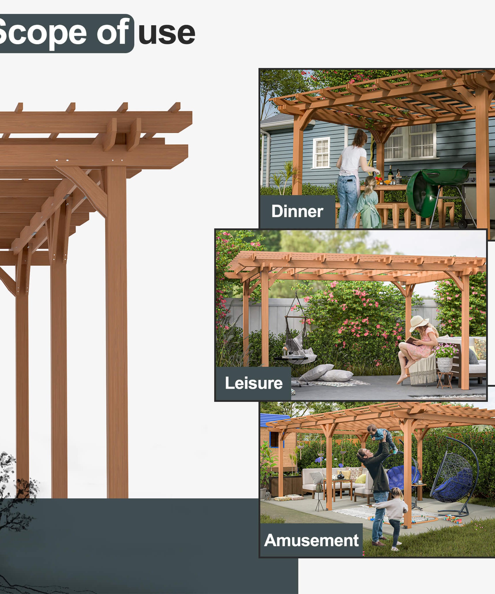 [12X16FT] Alora Extra-Large Outdoor Wooden Waterproof Grape Pergola (SAK76476)