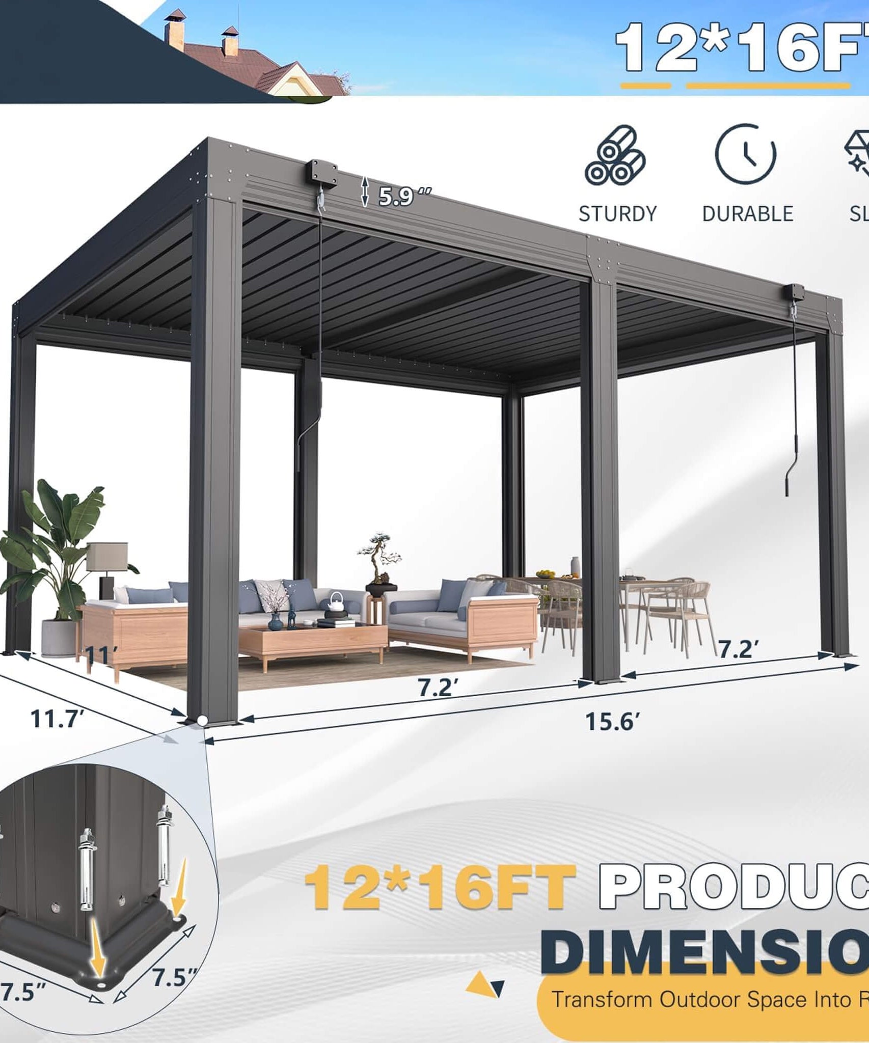 Alora Louvered Aluminum Pergola With Adjustable Roof And Pull-Down Screens (SAK46817)