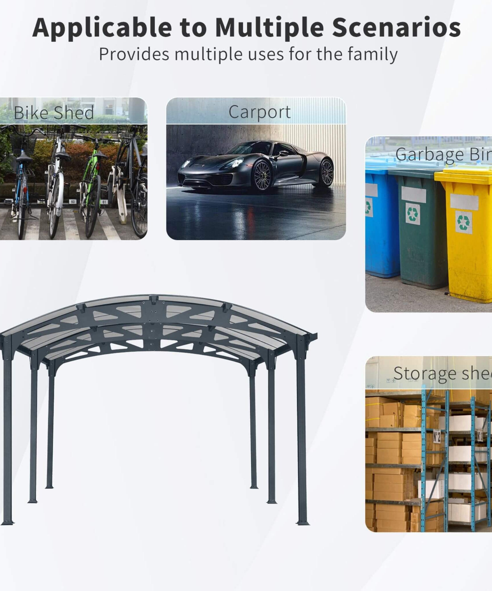 [12X16FT] Alora Large Outdoor Aluminum Arch Carport With Polycarbonate Panels (SAK65820)