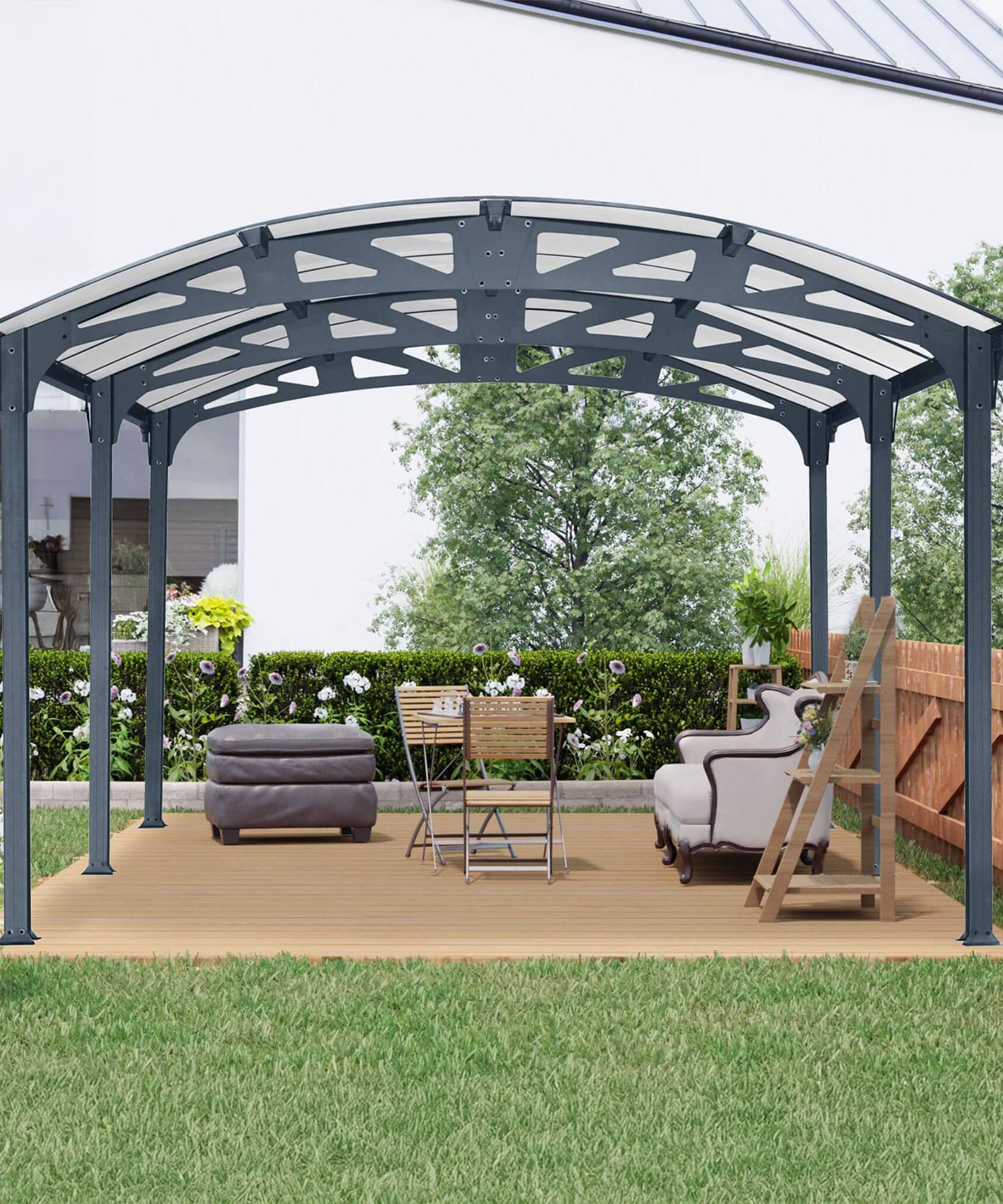 [12X16FT] Alora Large Outdoor Aluminum Arch Carport With Polycarbonate Panels (SAK65820)