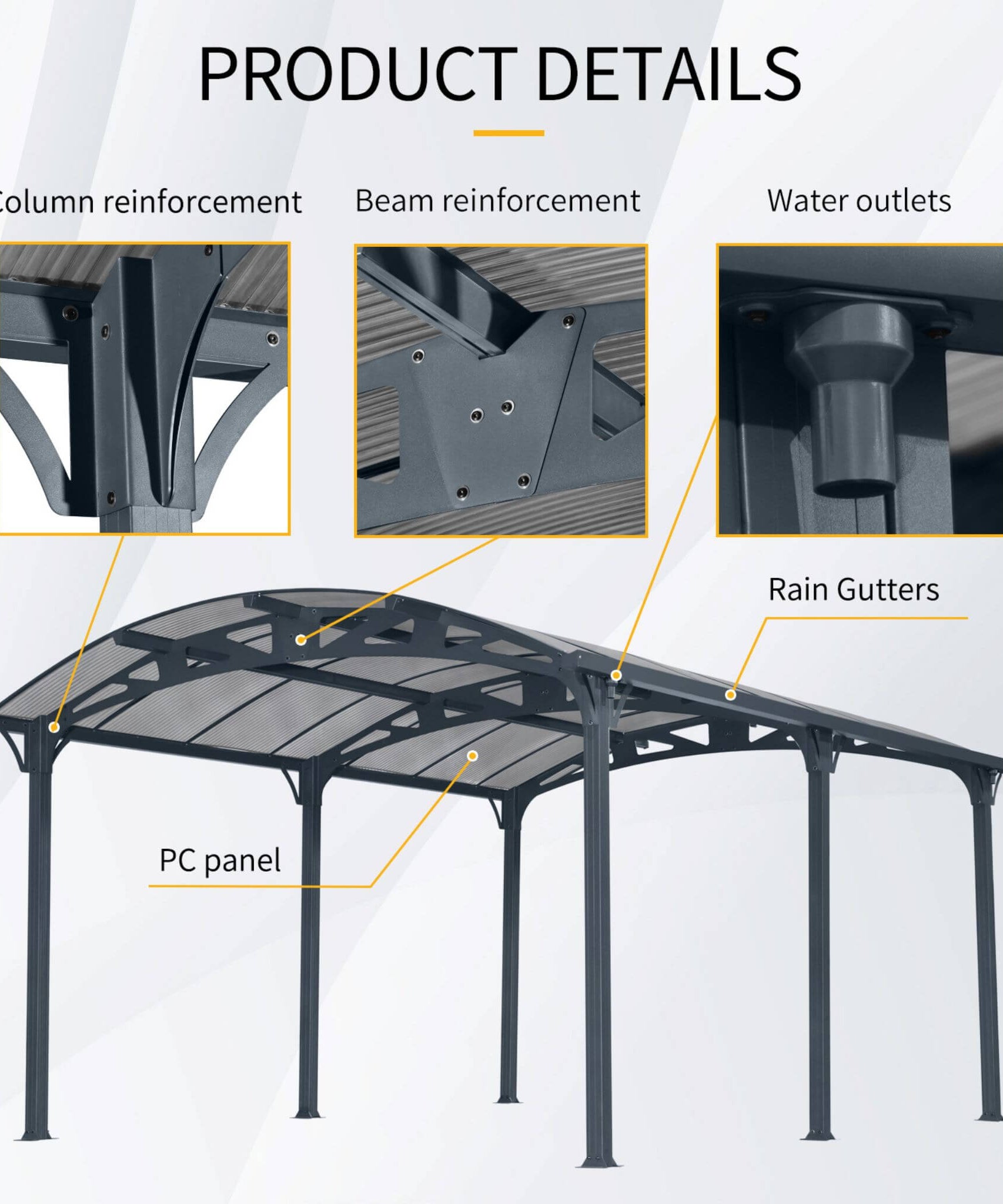 [12X16FT] Alora Large Outdoor Aluminum Arch Carport With Polycarbonate Panels (SAK65820)