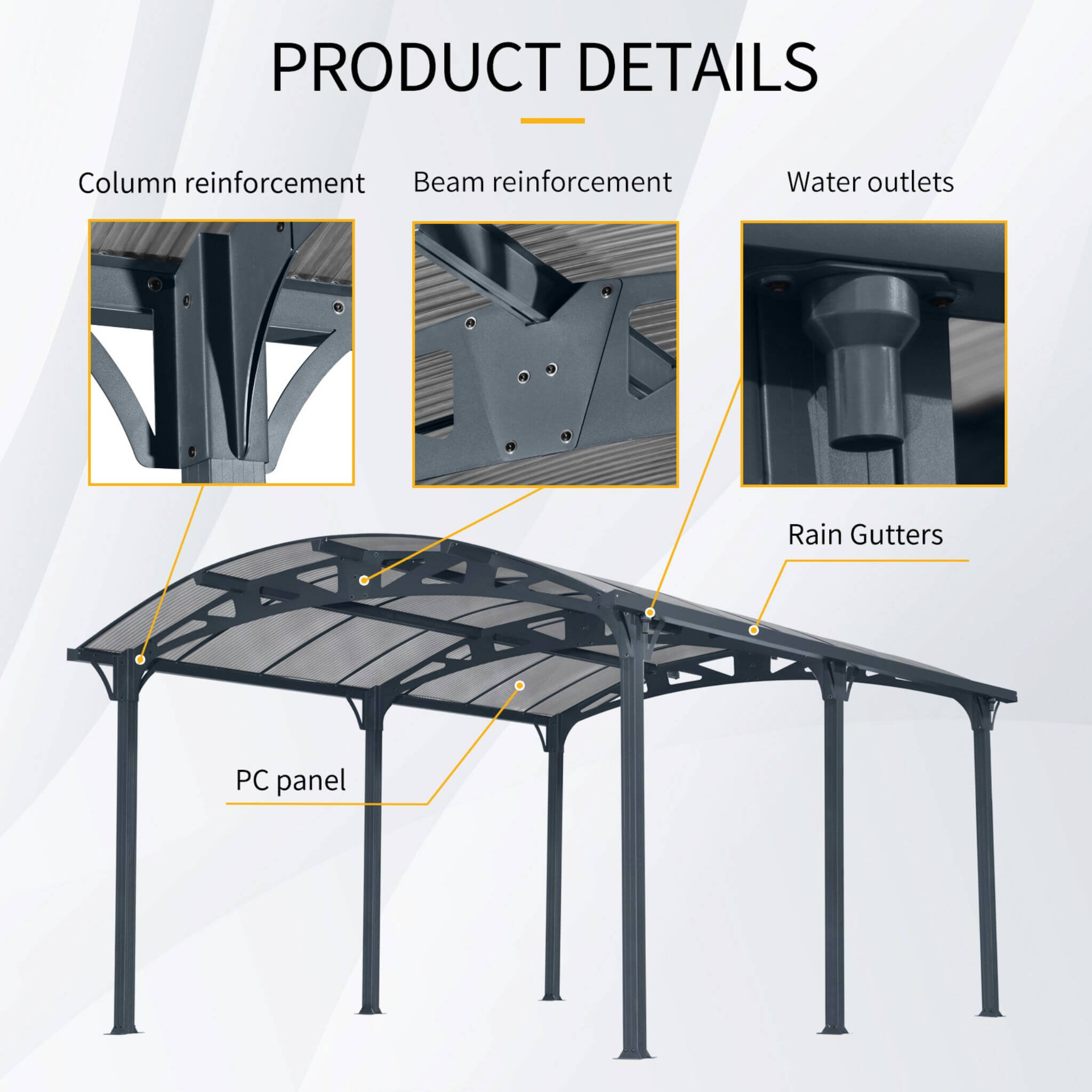 [12X16FT] Alora Large Outdoor Aluminum Arch Carport With Polycarbonate Panels (SAK65820)