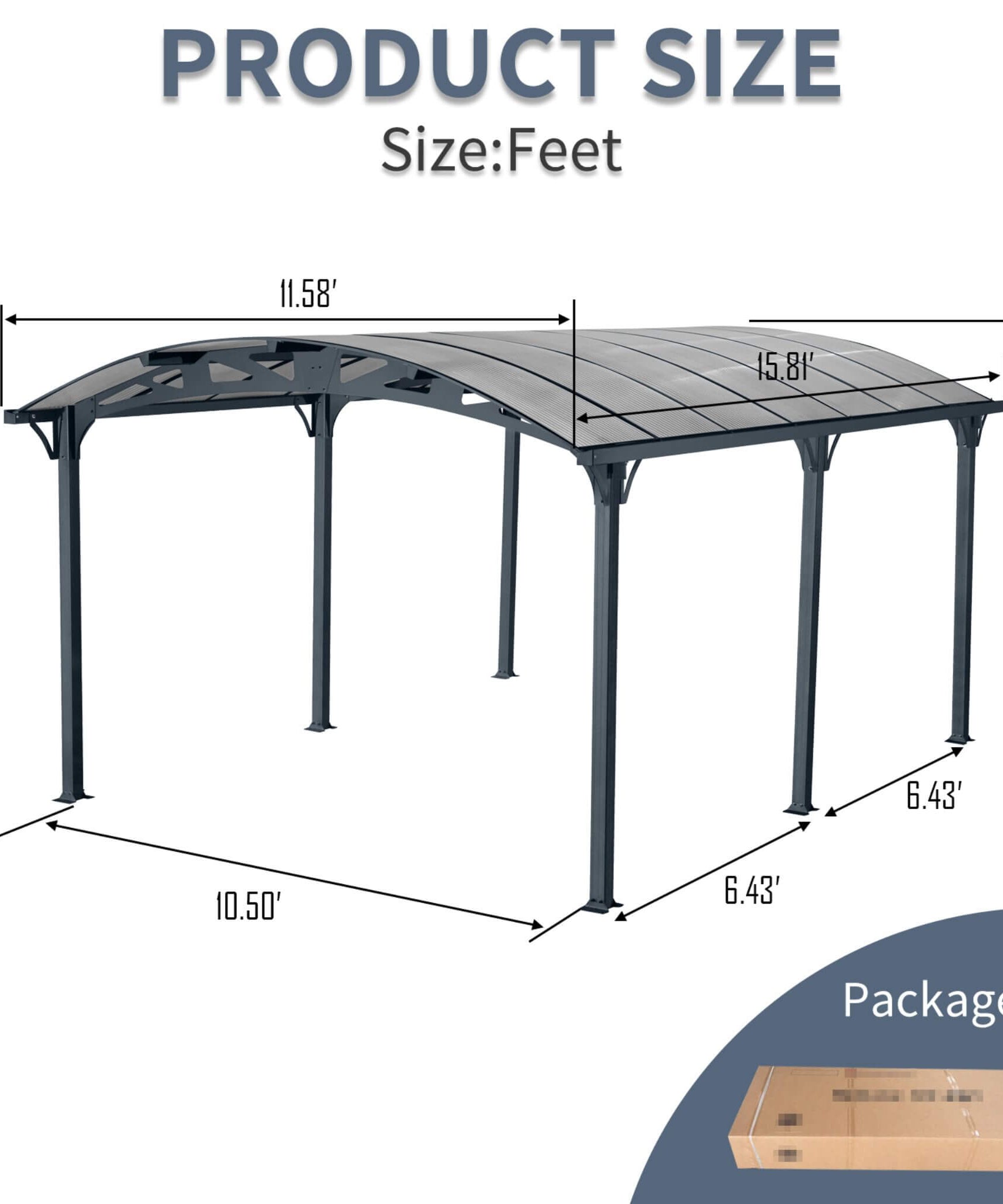 [12X16FT] Alora Large Outdoor Aluminum Arch Carport With Polycarbonate Panels (SAK65820)