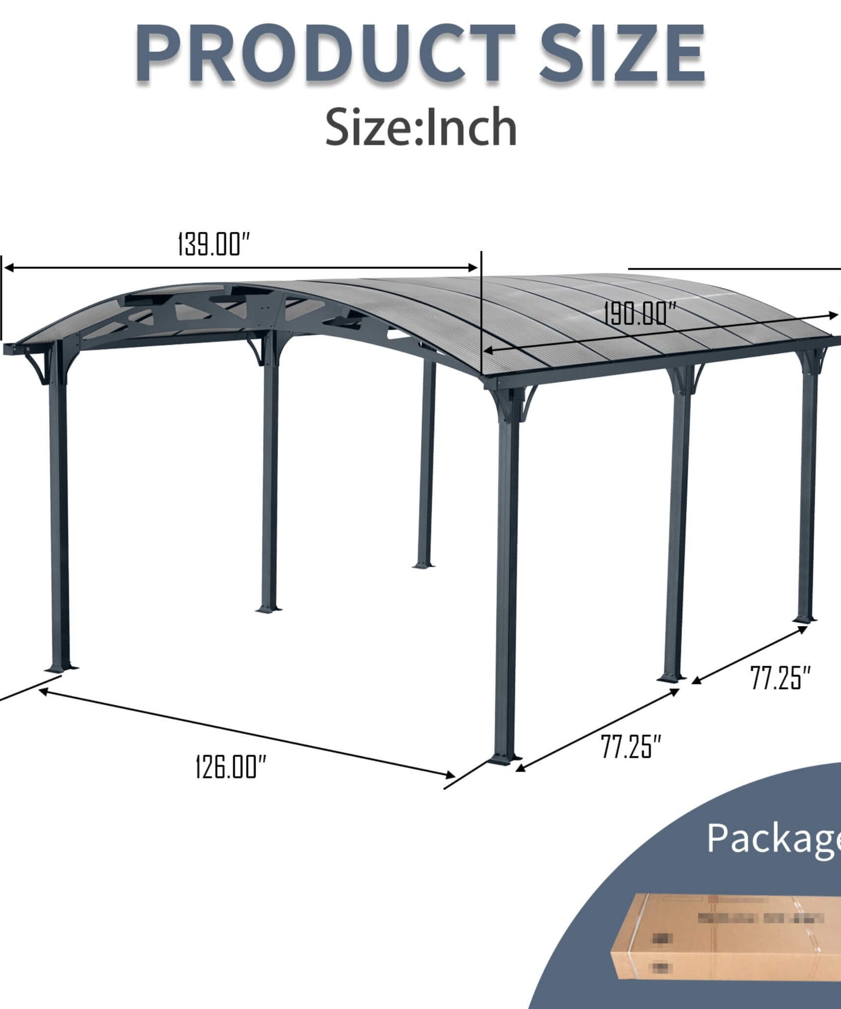 [12X16FT] Alora Large Outdoor Aluminum Arch Carport With Polycarbonate Panels (SAK65820)