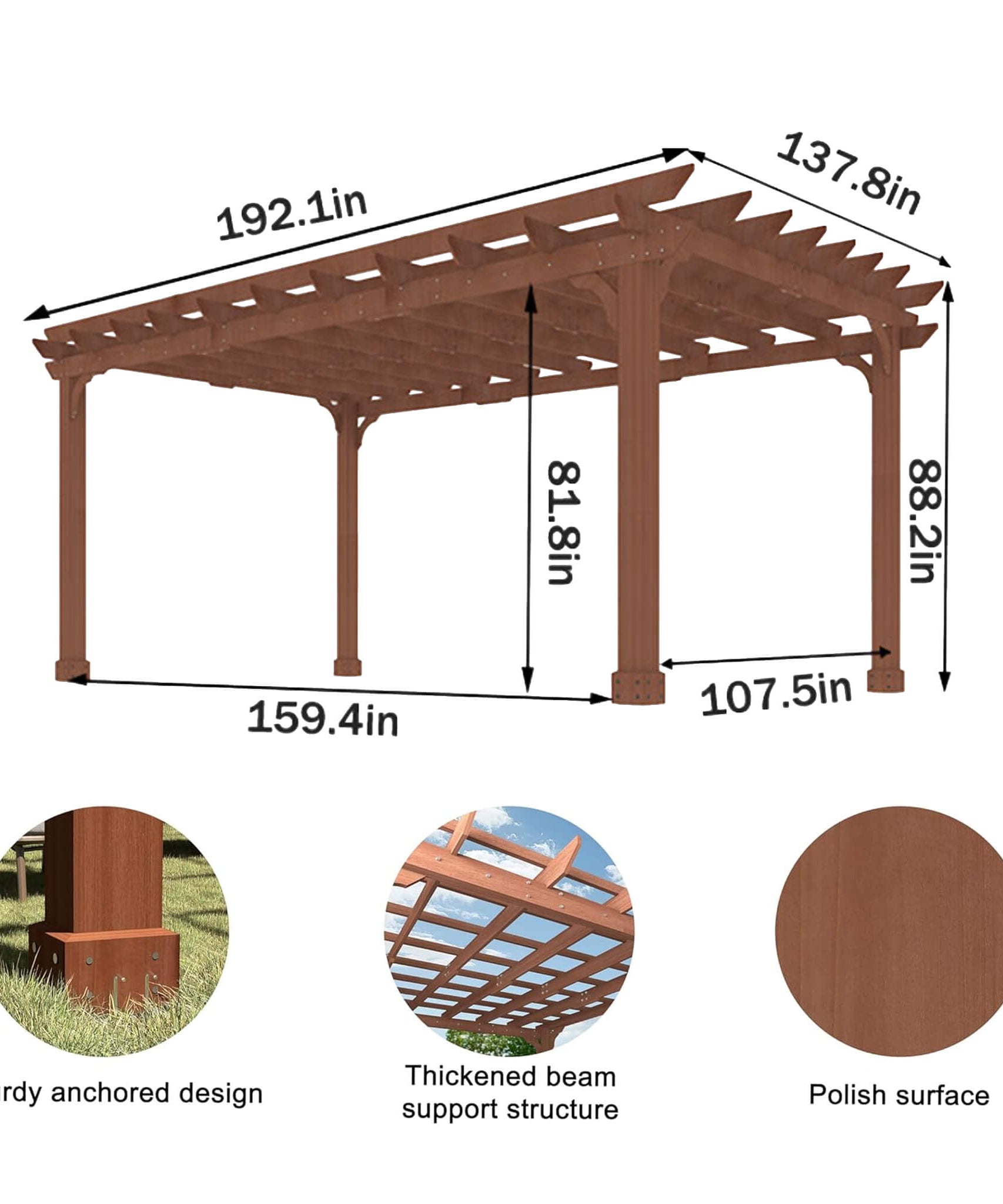 Alora Outdoor Cedar Wood Patio Pergola With Slatted Trellis Roof (SAK92150)