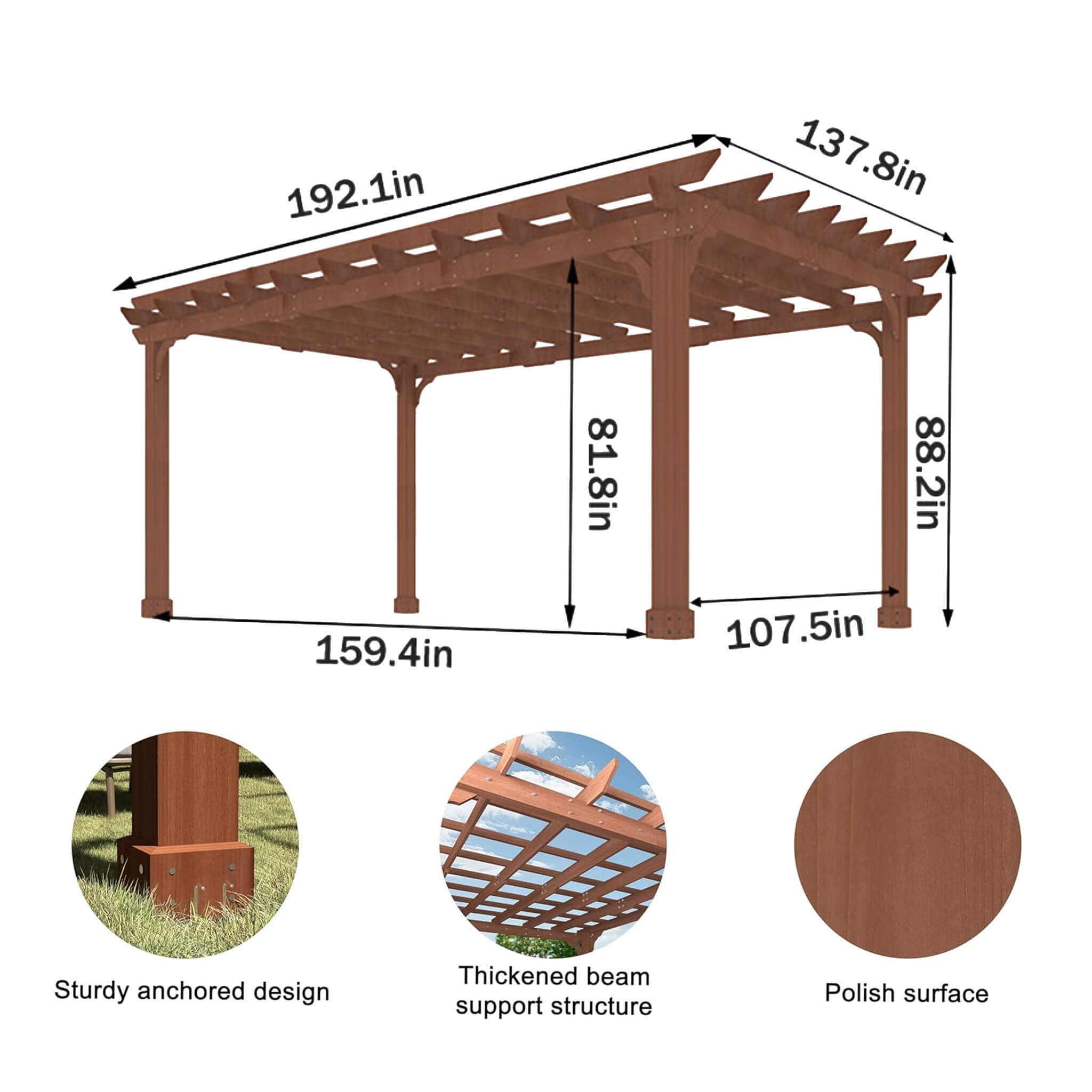 Alora Outdoor Cedar Wood Patio Pergola With Slatted Trellis Roof (SAK92150)