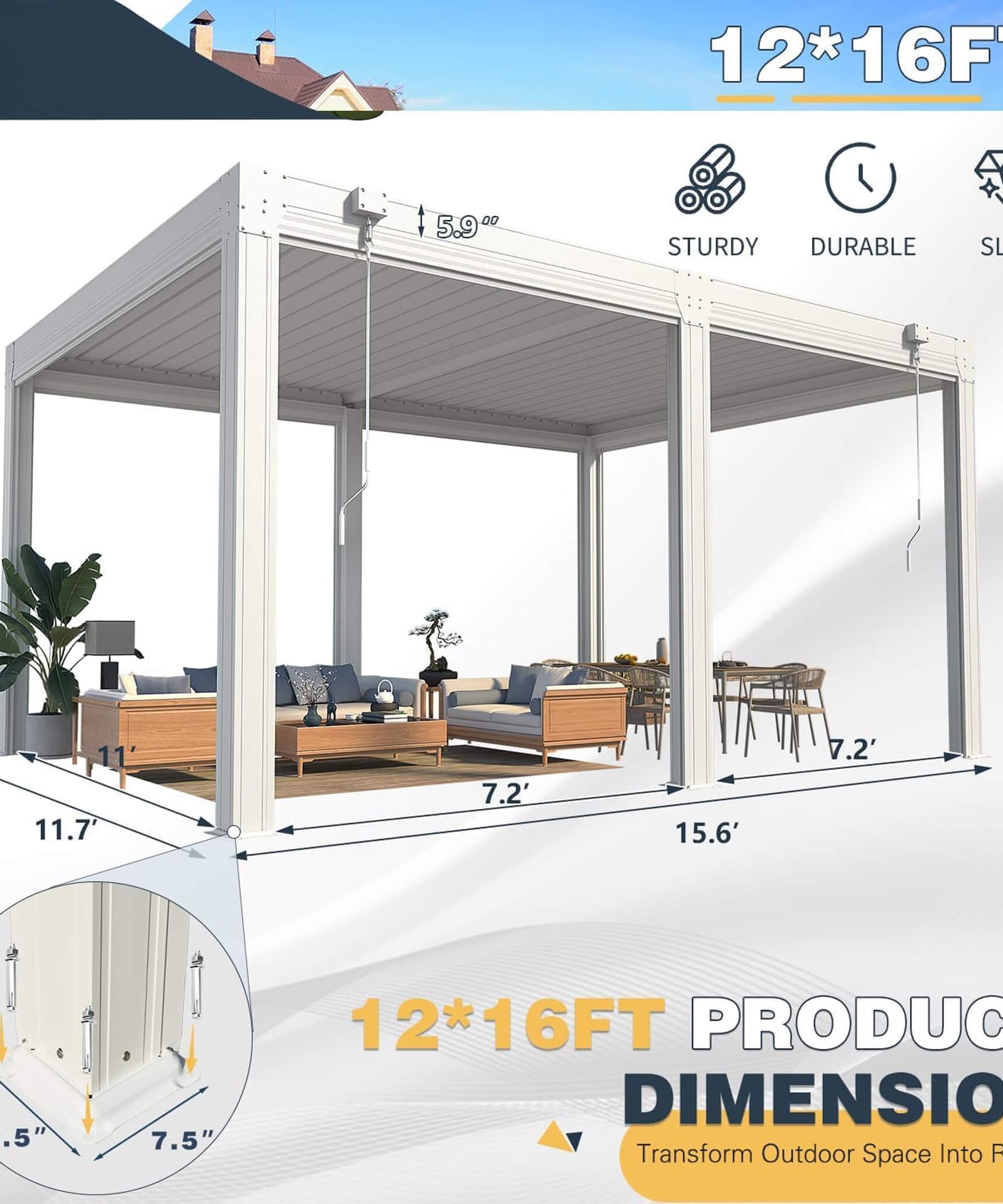 Alora Louvered Aluminum Pergola With Adjustable Roof And Pull-Down Screens (SAK46817)