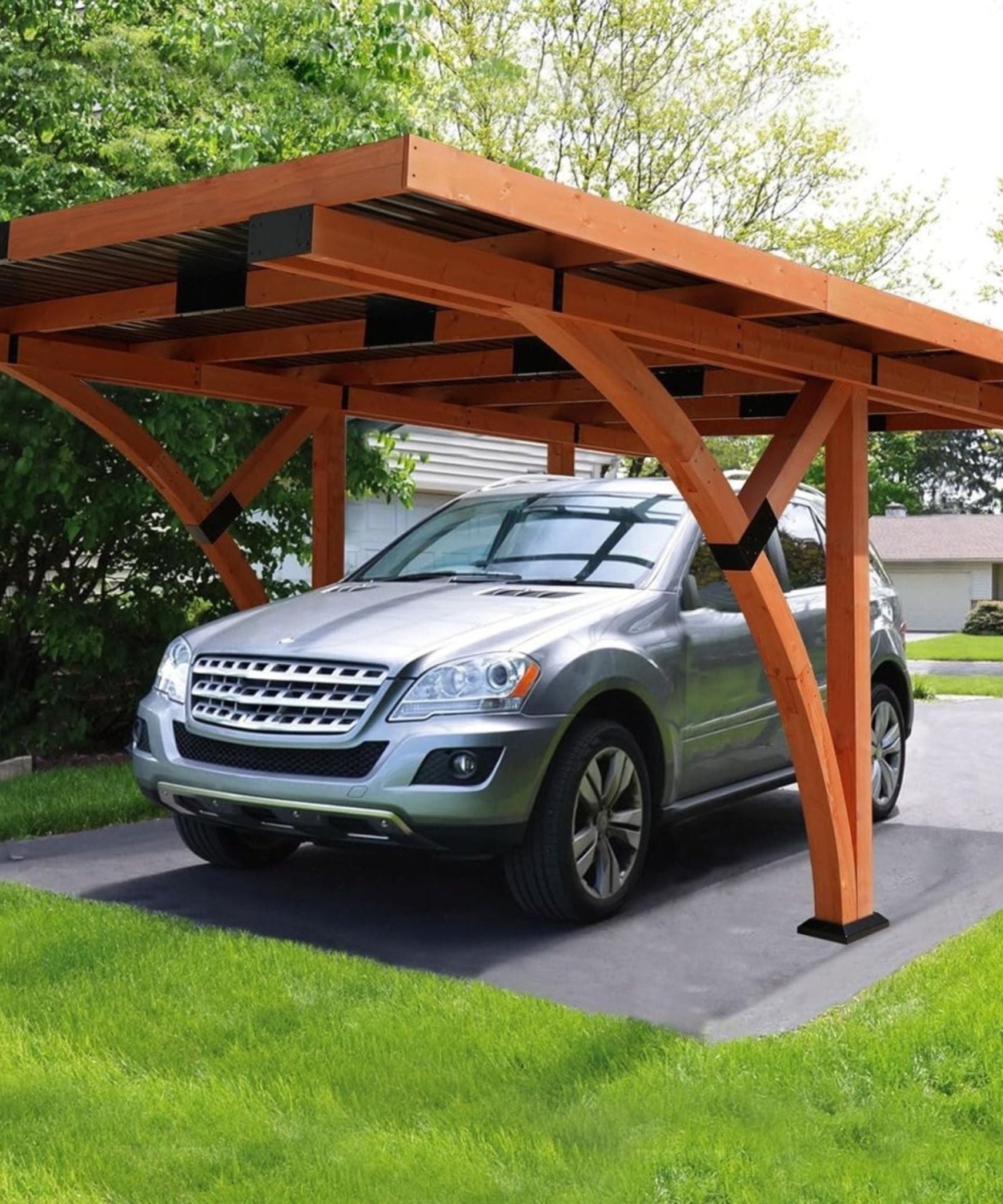 [12X18FT] Alora Premium Heavy-Duty Pine Wood Arc-Shaped Carport With Metal Roof (SAK94716)