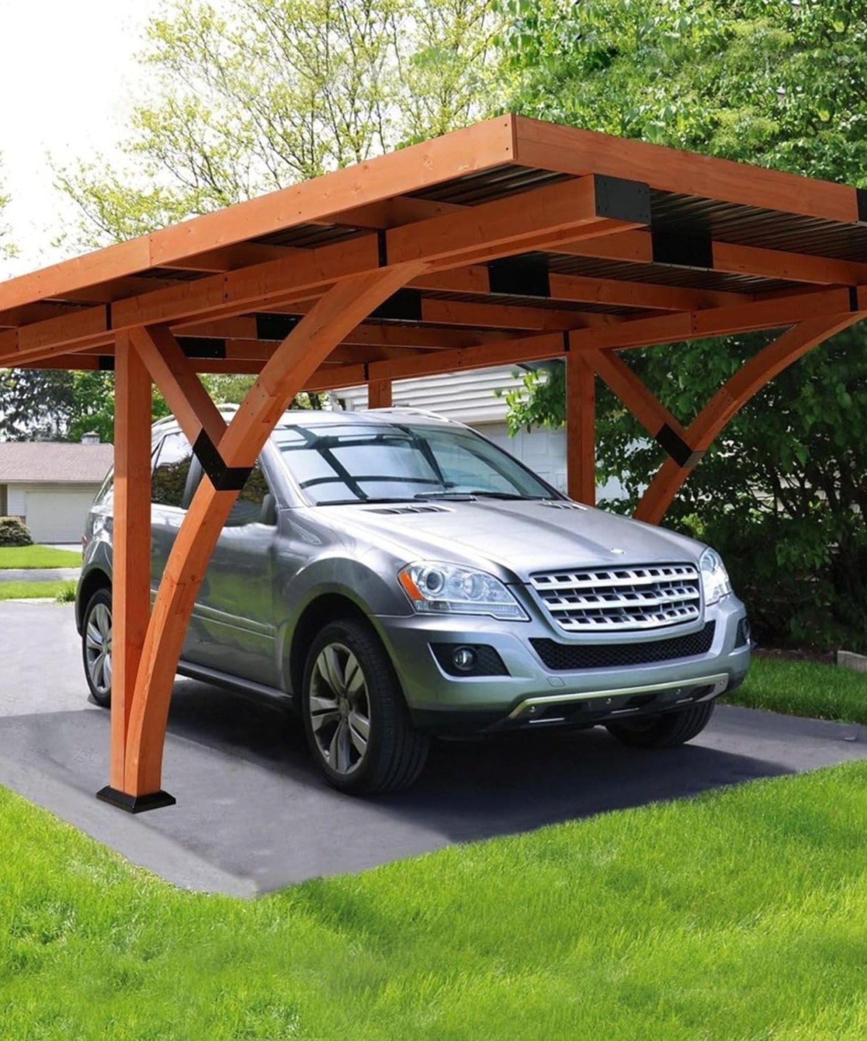 [12X18FT] Alora Premium Heavy-Duty Pine Wood Arc-Shaped Carport With Metal Roof (SAK94716)
