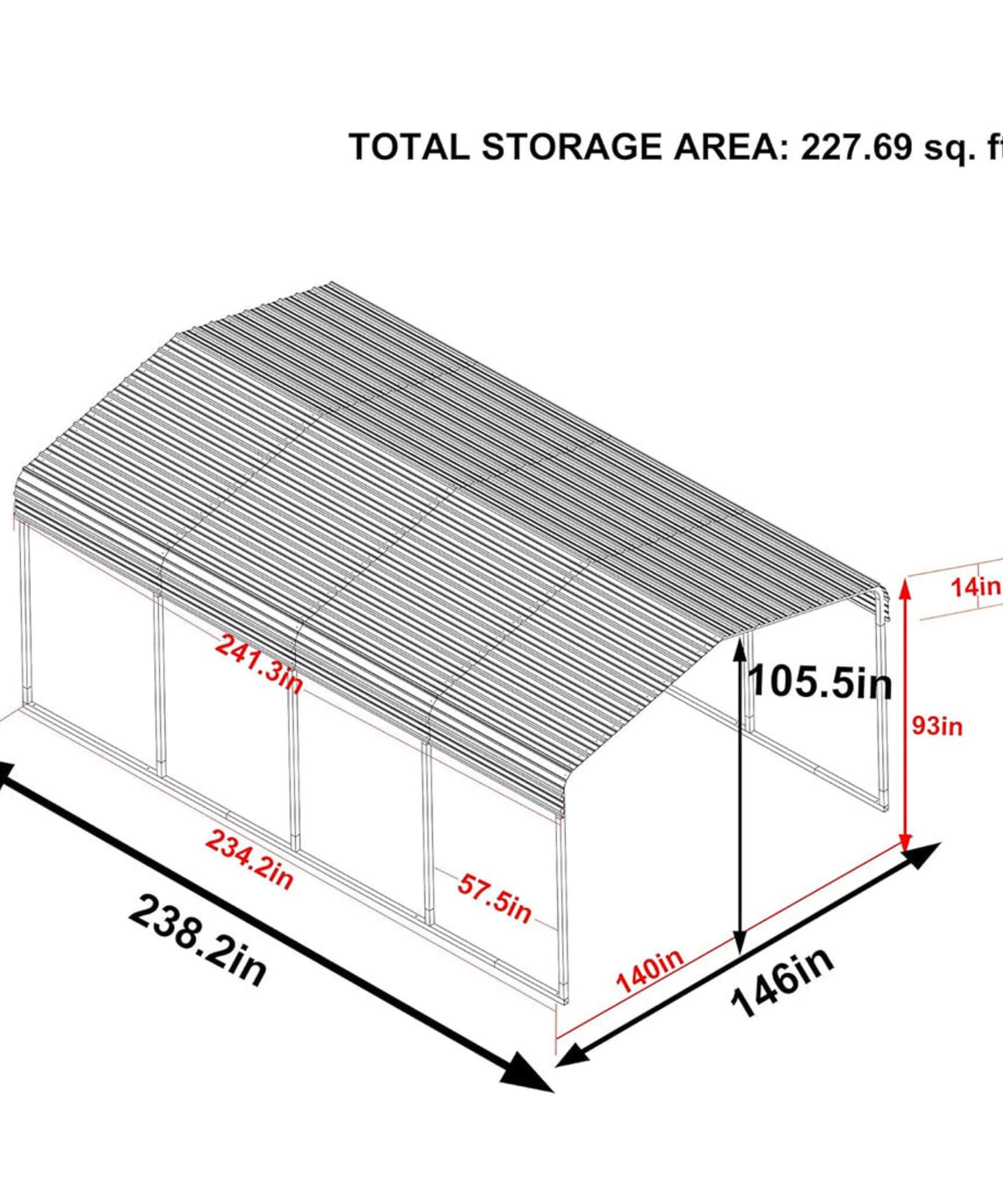 [12X20FT] Alora Premium Heavy-Duty Outdoor Canopy Garage Shelter With Galvanized Metal Roof (SAK91523)