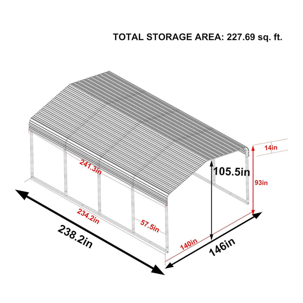 [12X20FT] Alora Premium Heavy-Duty Outdoor Canopy Garage Shelter With Galvanized Metal Roof (SAK91523)