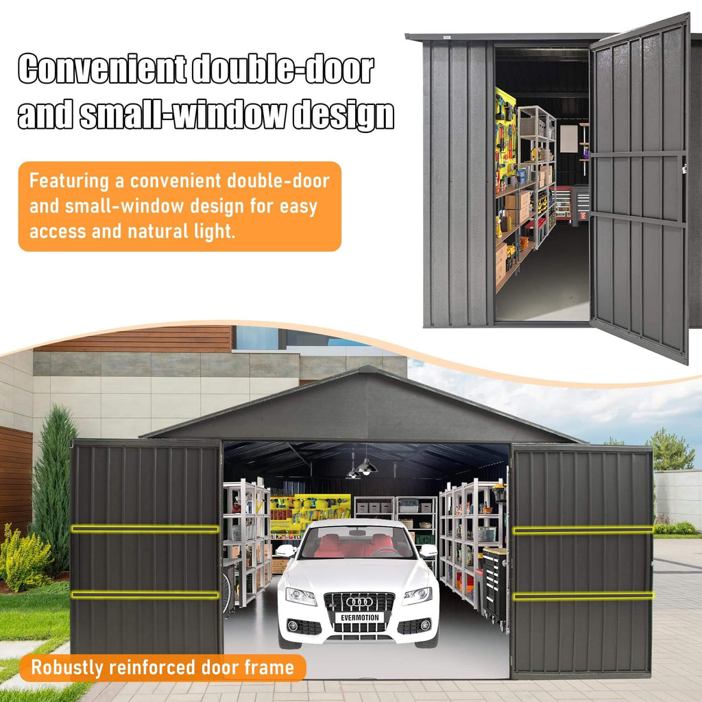 Extra-Large Outdoor Heavy-Duty Metal Garage Shed With Lockable Doors [No Floor] (SAK14093)