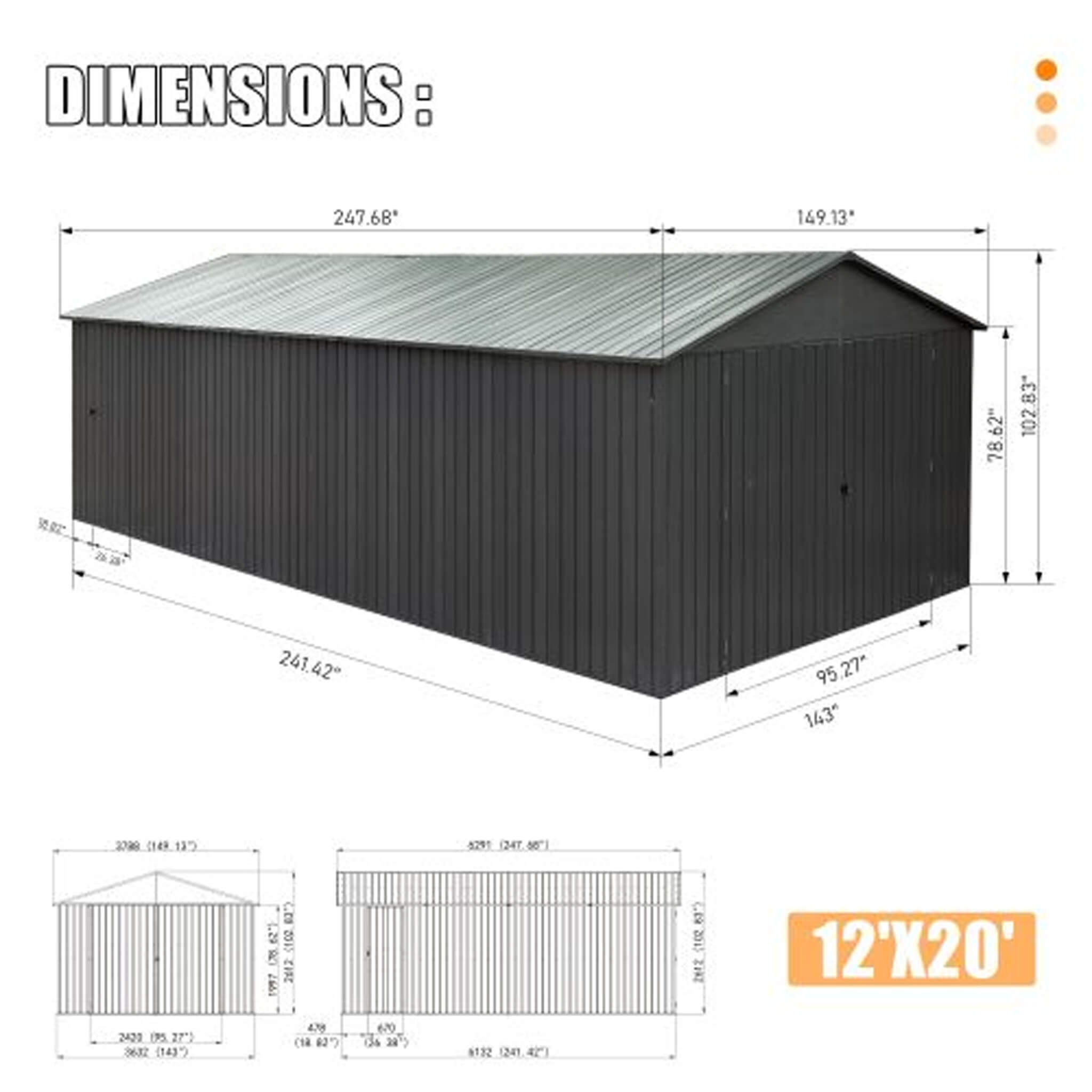 Extra-Large Outdoor Heavy-Duty Metal Garage Shed With Lockable Doors [No Floor] (SAK14093)