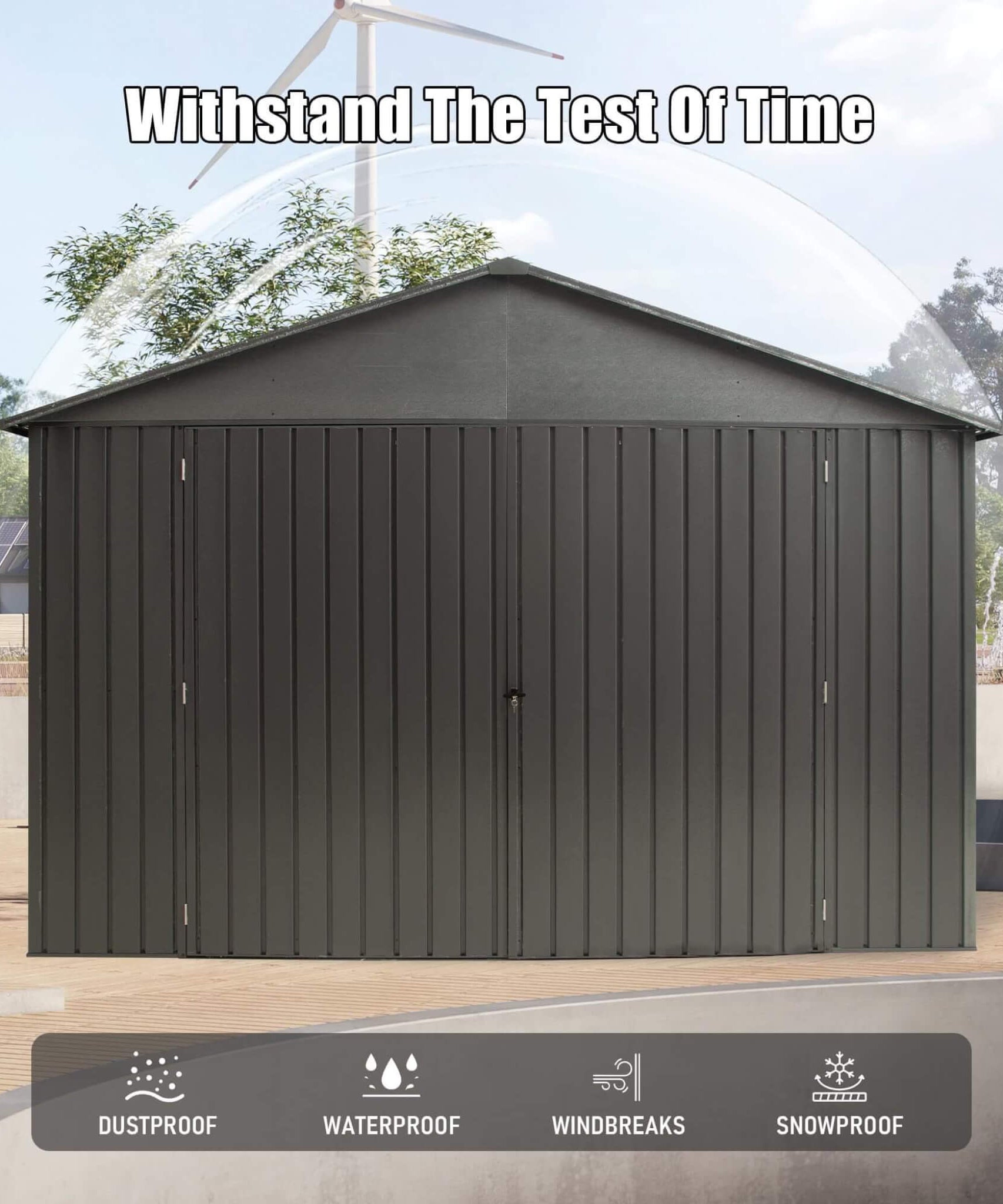 Extra-Large Outdoor Heavy-Duty Metal Garage Shed With Lockable Doors [No Floor] (SAK14093)