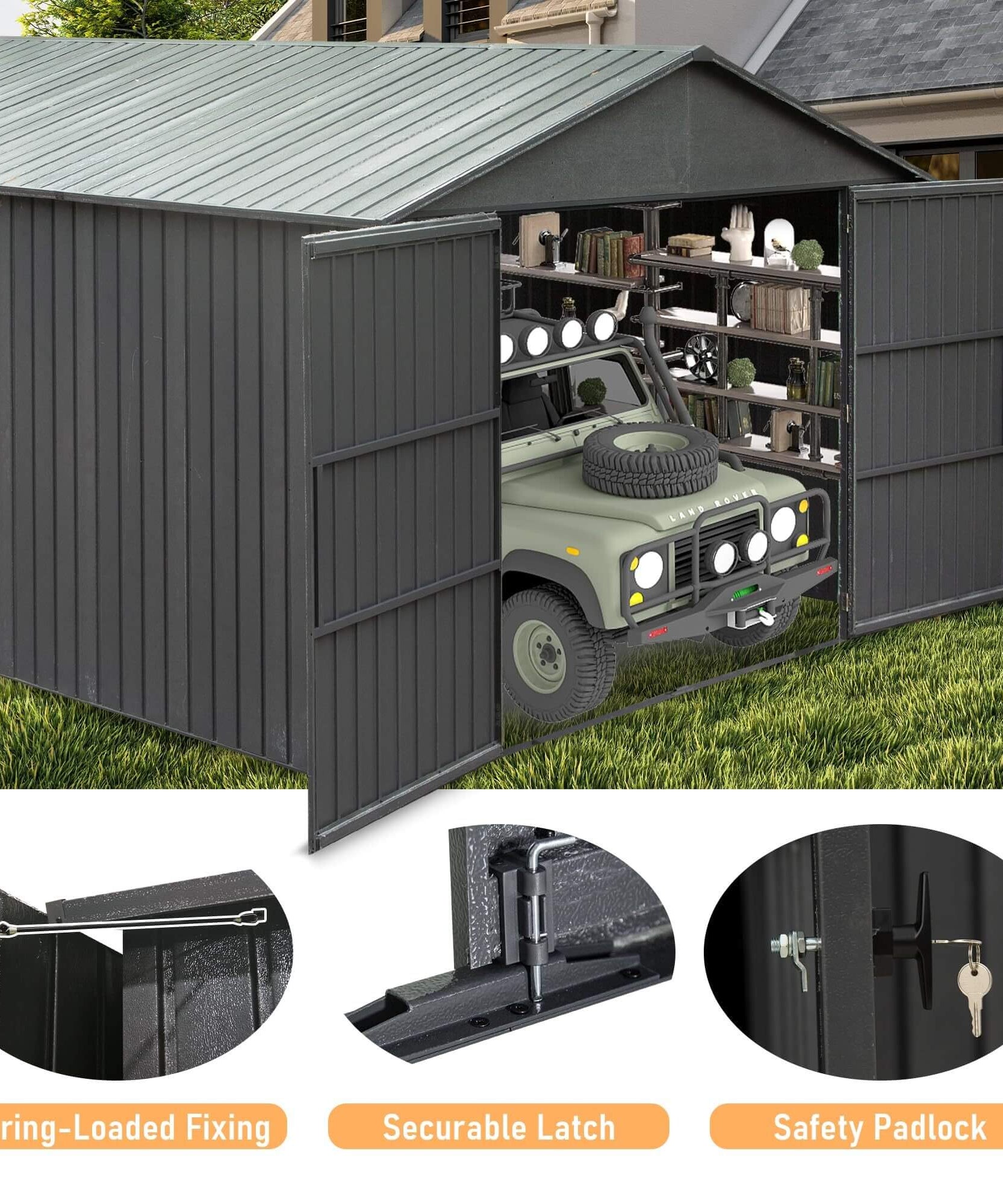 Extra-Large Outdoor Heavy-Duty Metal Garage Shed With Lockable Doors [No Floor] (SAK14093)