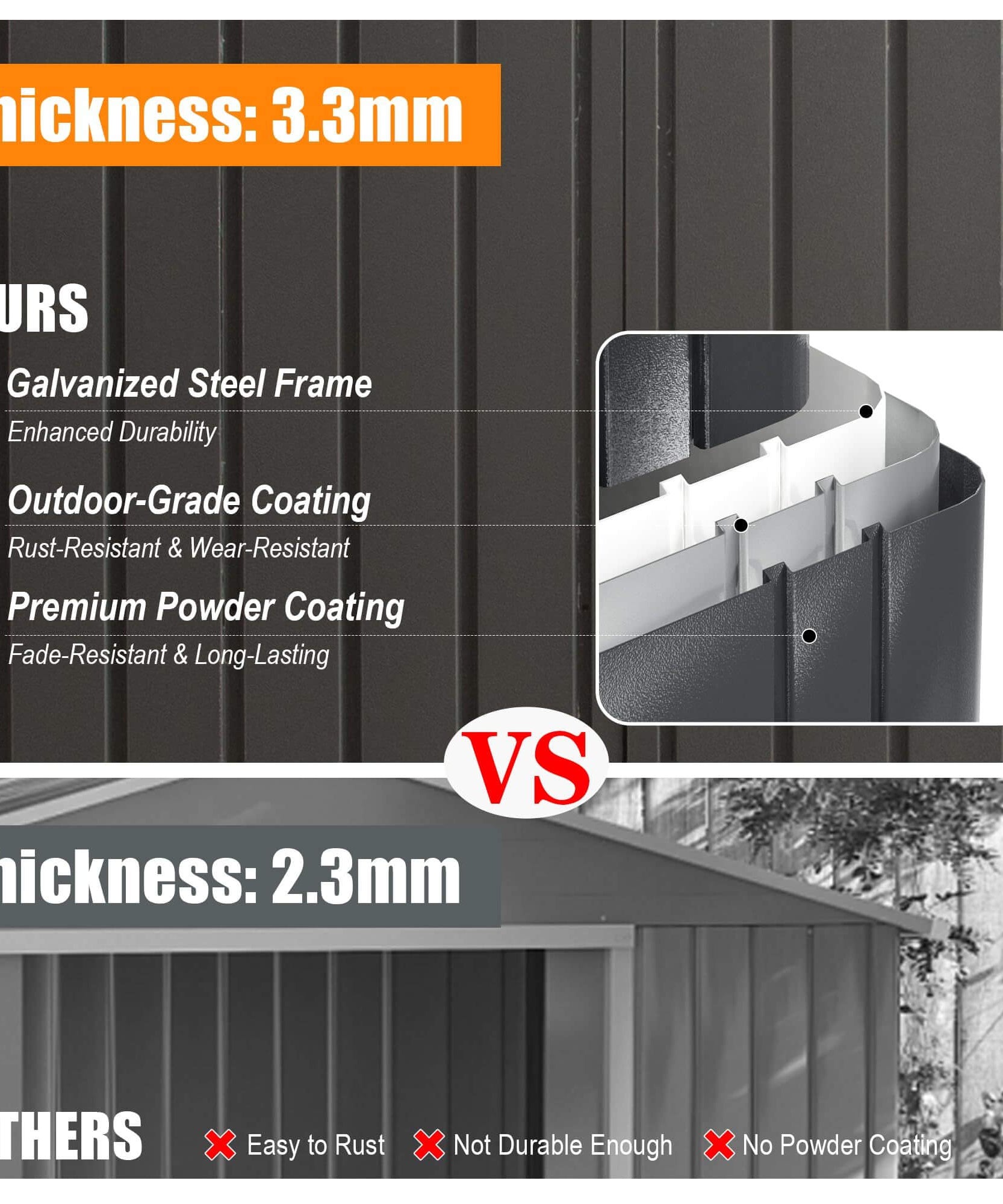Extra-Large Outdoor Heavy-Duty Metal Garage Shed With Lockable Doors [No Floor] (SAK14093)