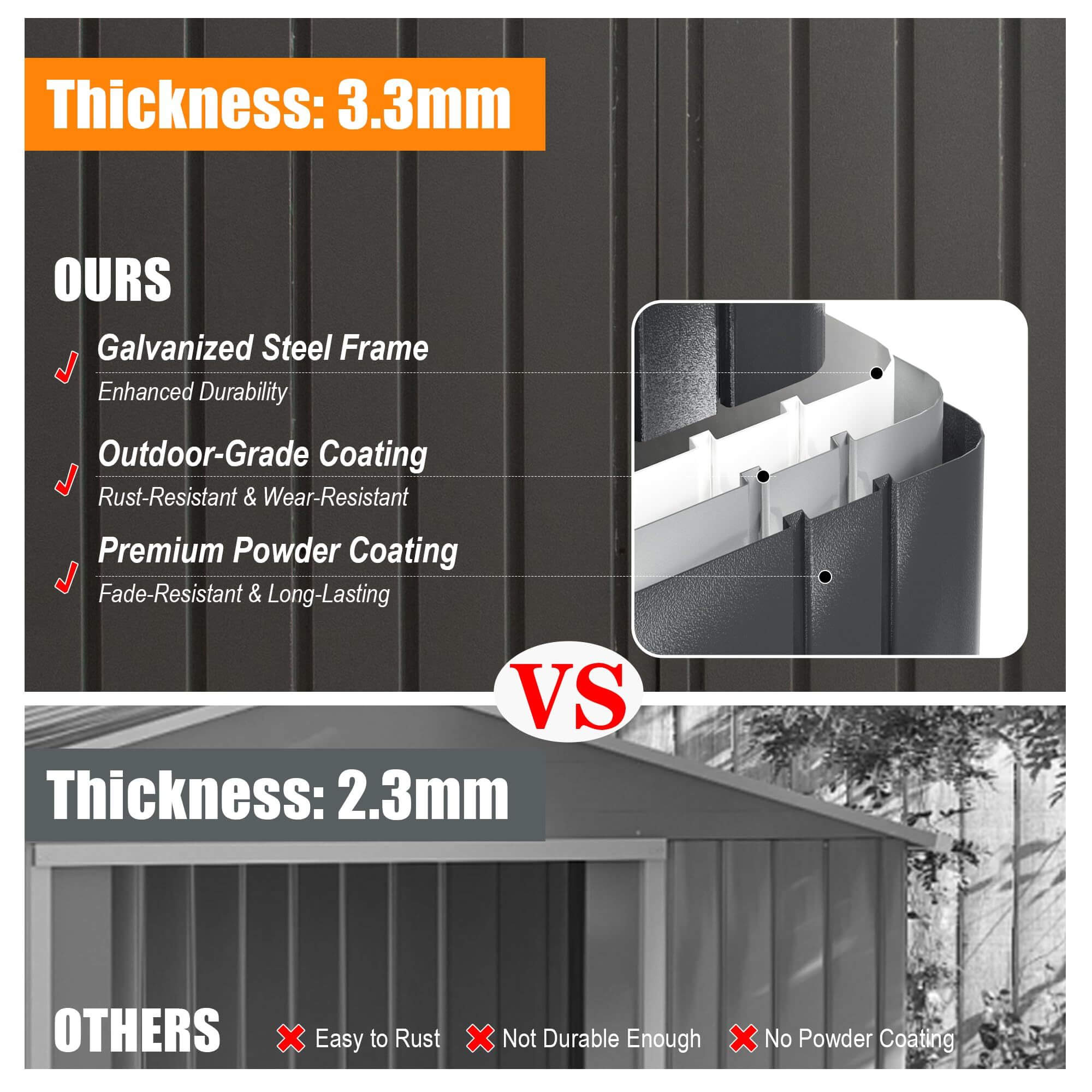 Extra-Large Outdoor Heavy-Duty Metal Garage Shed With Lockable Doors [No Floor] (SAK14093)