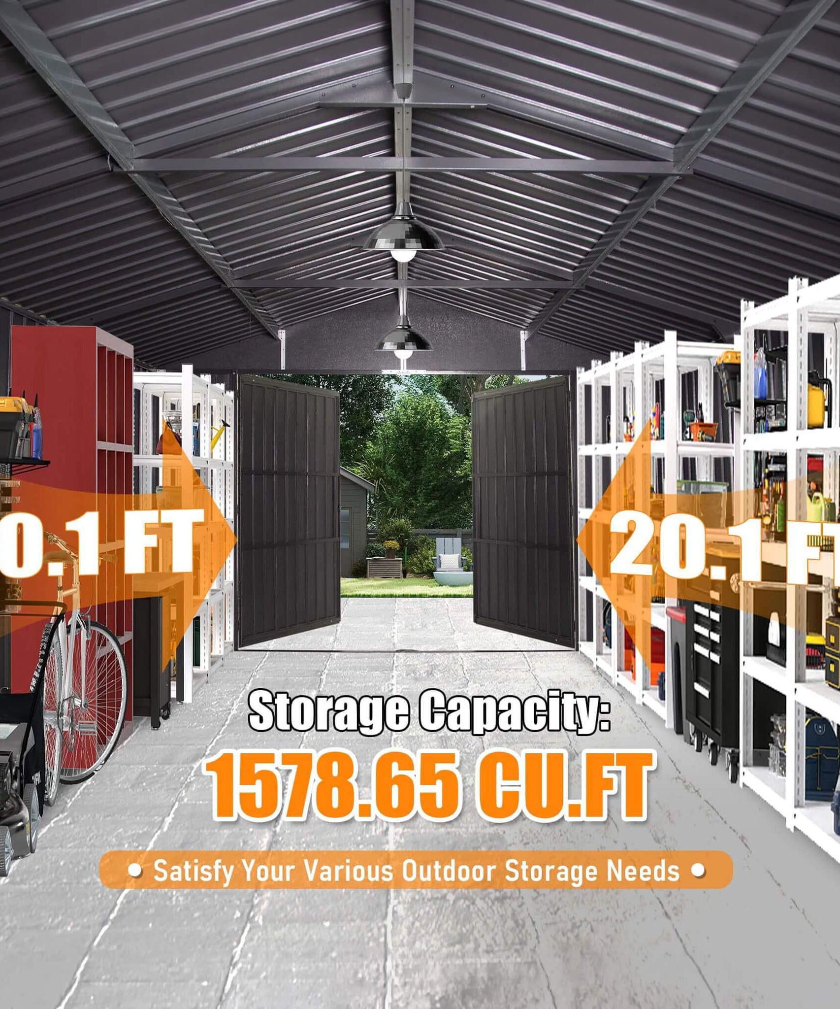 Extra-Large Outdoor Heavy-Duty Metal Garage Shed With Lockable Doors [No Floor] (SAK14093)