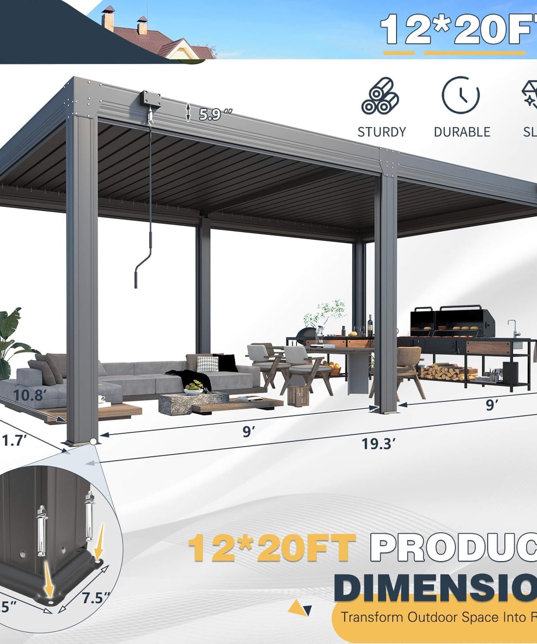 Alora Louvered Aluminum Pergola With Adjustable Roof And Pull-Down Screens (SAK46817)
