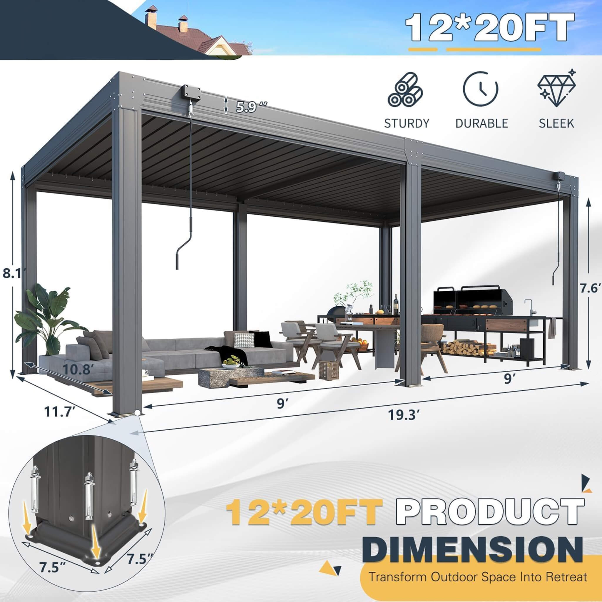 Alora Louvered Aluminum Pergola With Adjustable Roof And Pull-Down Screens (SAK46817)