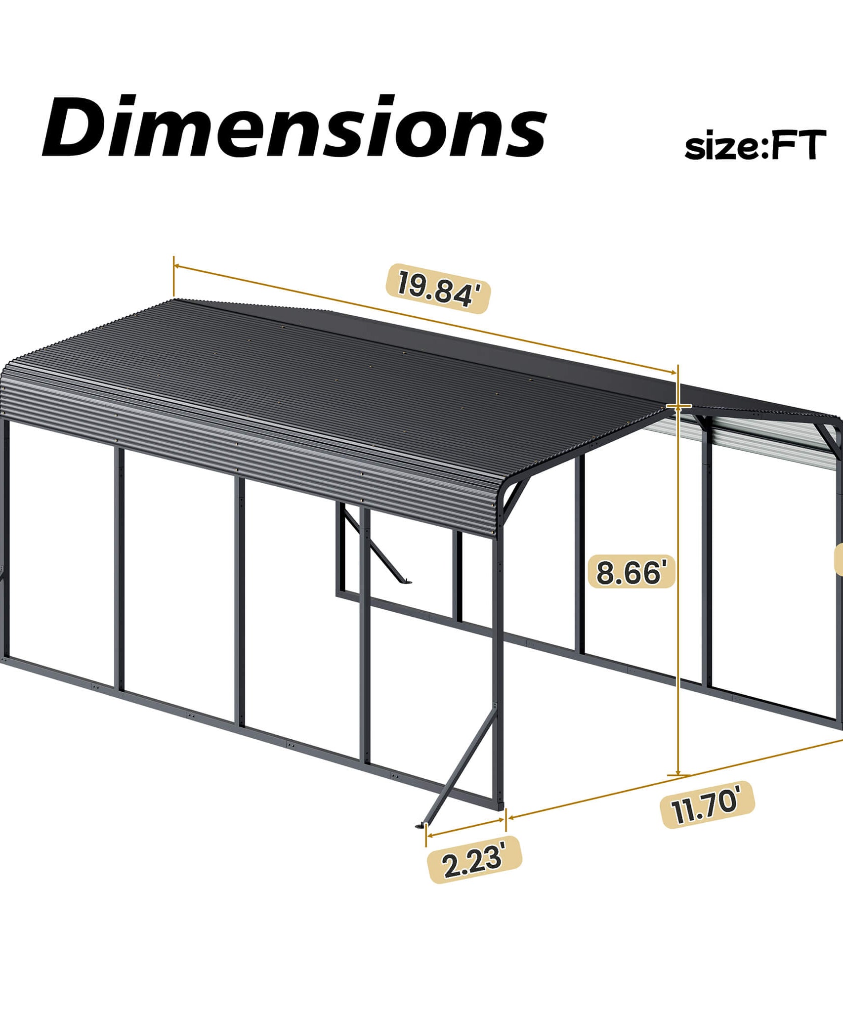 [12X20FT] Alora Heavy-Duty All-Weather Metal Carport With Reinforced Support Base (SAK97381)