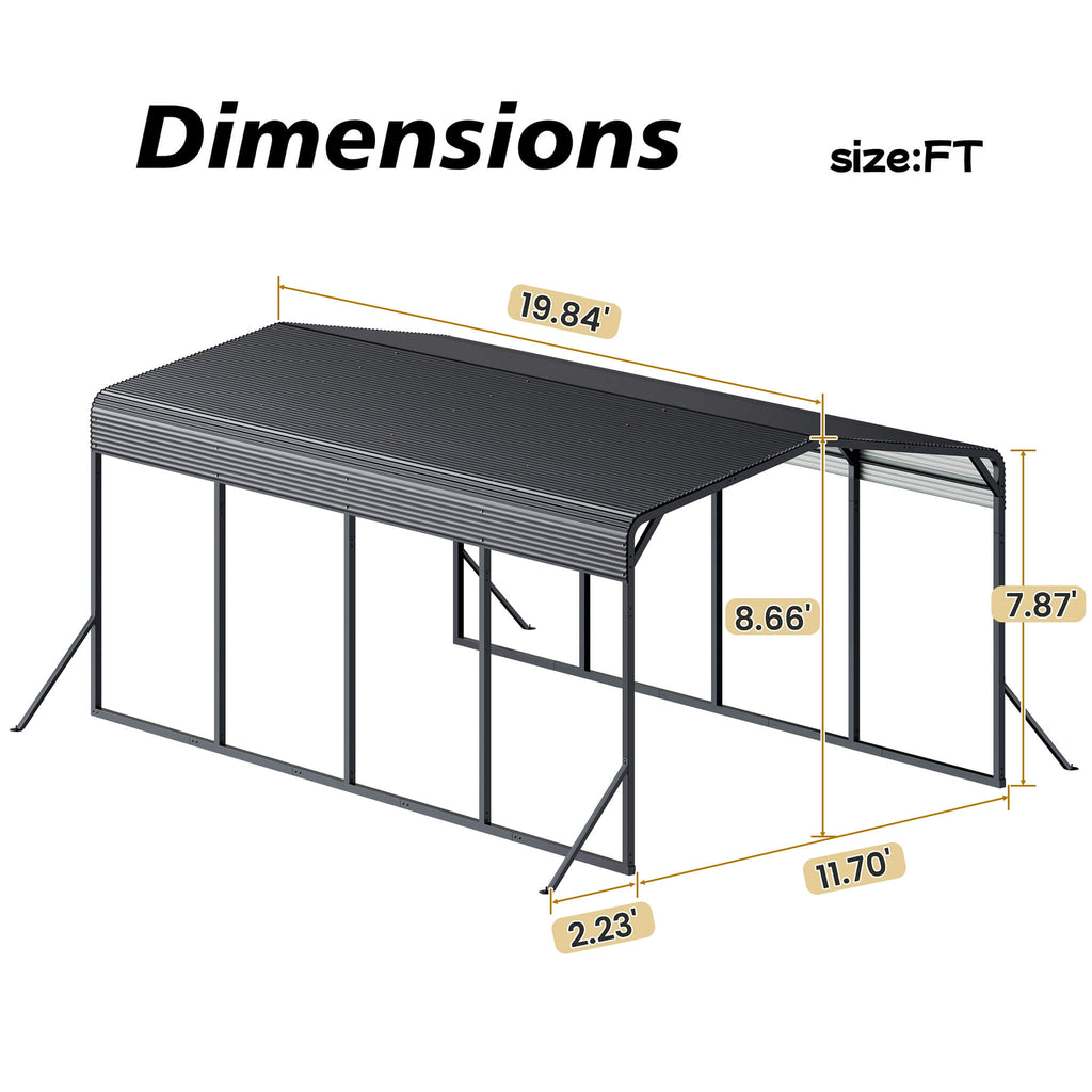 [12X20FT] Alora Heavy-Duty All-Weather Metal Carport With Reinforced Support Base (SAK97381)